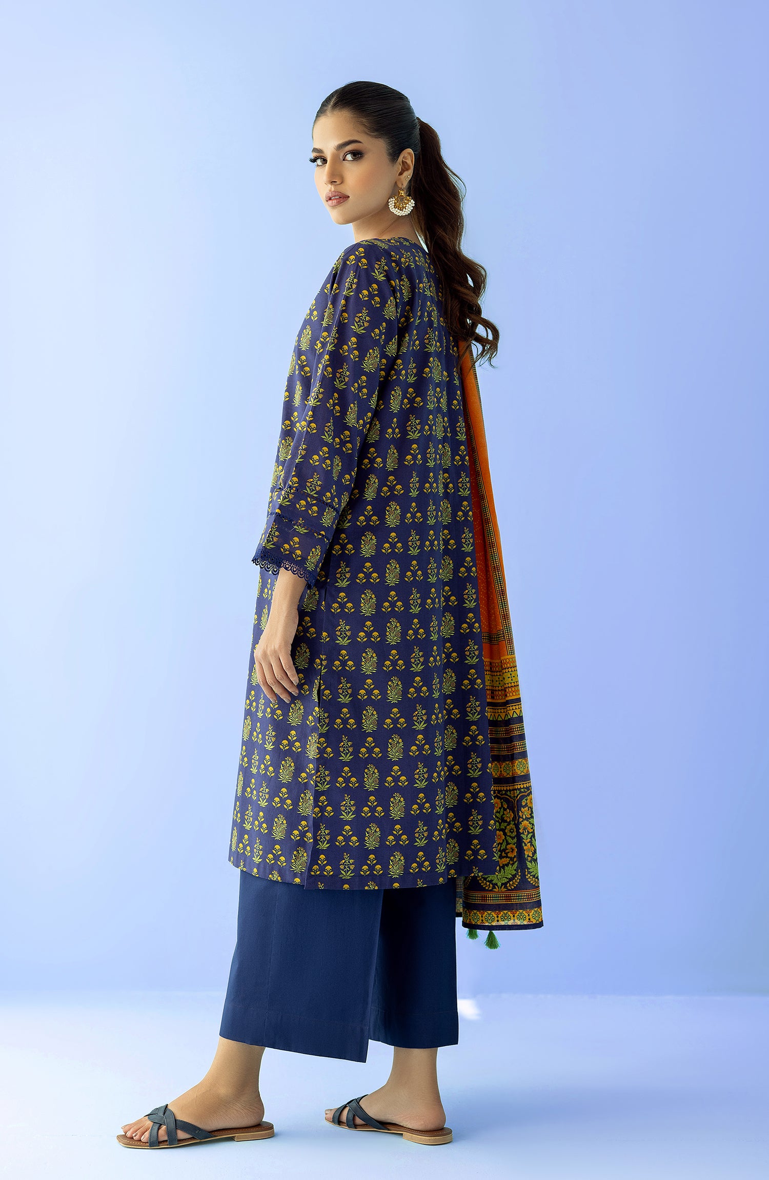 Stitched 2 Piece Printed Embroidered Lawn Shirt and Lawn Dupatta (NRDS-24-025/S BLUE)