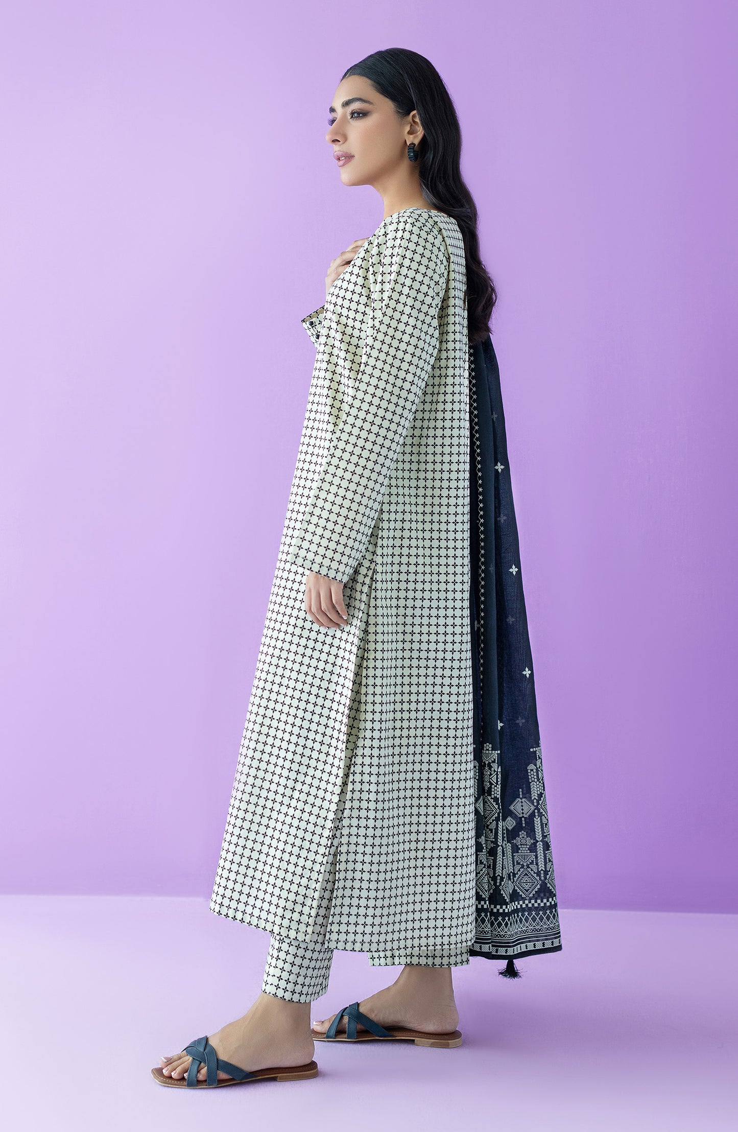 OTL-23-184/U BEIGE LAWN  UNSTITCHED SHIRT DUPATTA PANTS