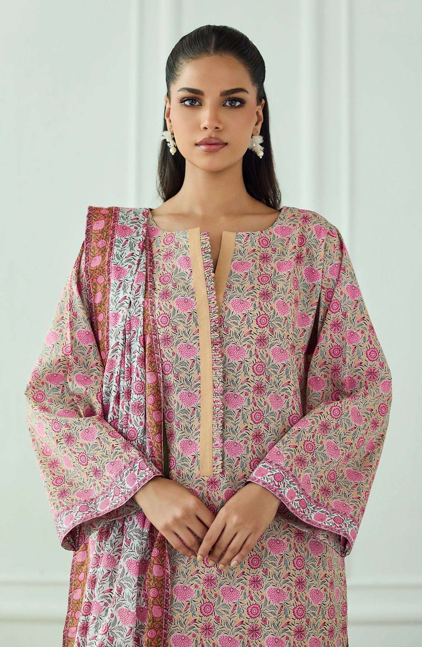 Unstitched | 3 Piece | Printed | Lawn Shirt | OTL-20675/U LIGHT ORANGE