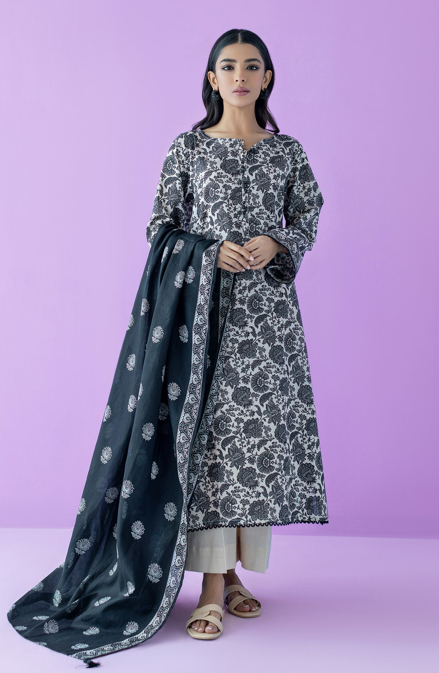 OTL-23-178/U BEIGE LAWN  UNSTITCHED SHIRT DUPATTA PANTS