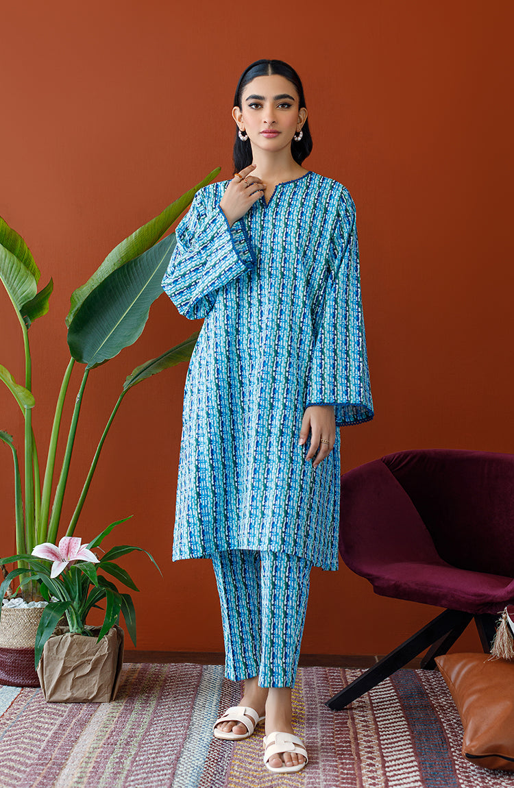 OTL-23-211/S TURQUOISE KHADDAR Women READY TO WEAR SHIRT DUPATTA PANTS