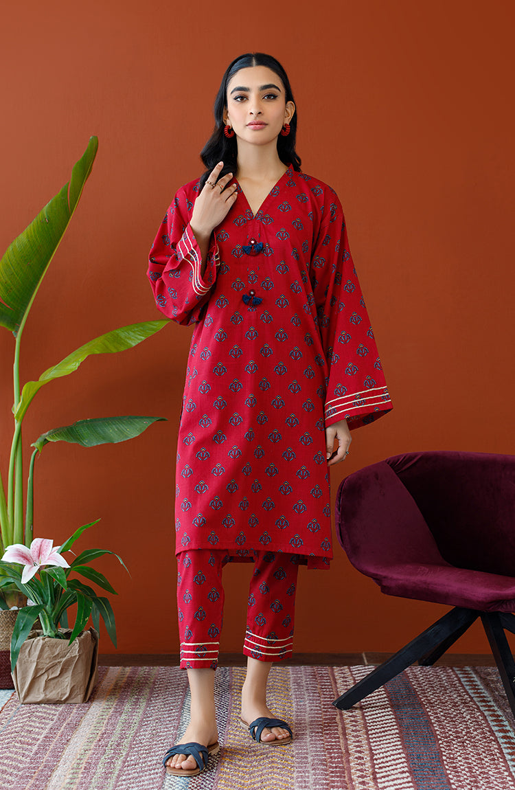 NRDS-23-154/U MAROON COTTON SLUB Women UNSTITCHED SHIRT PANTS