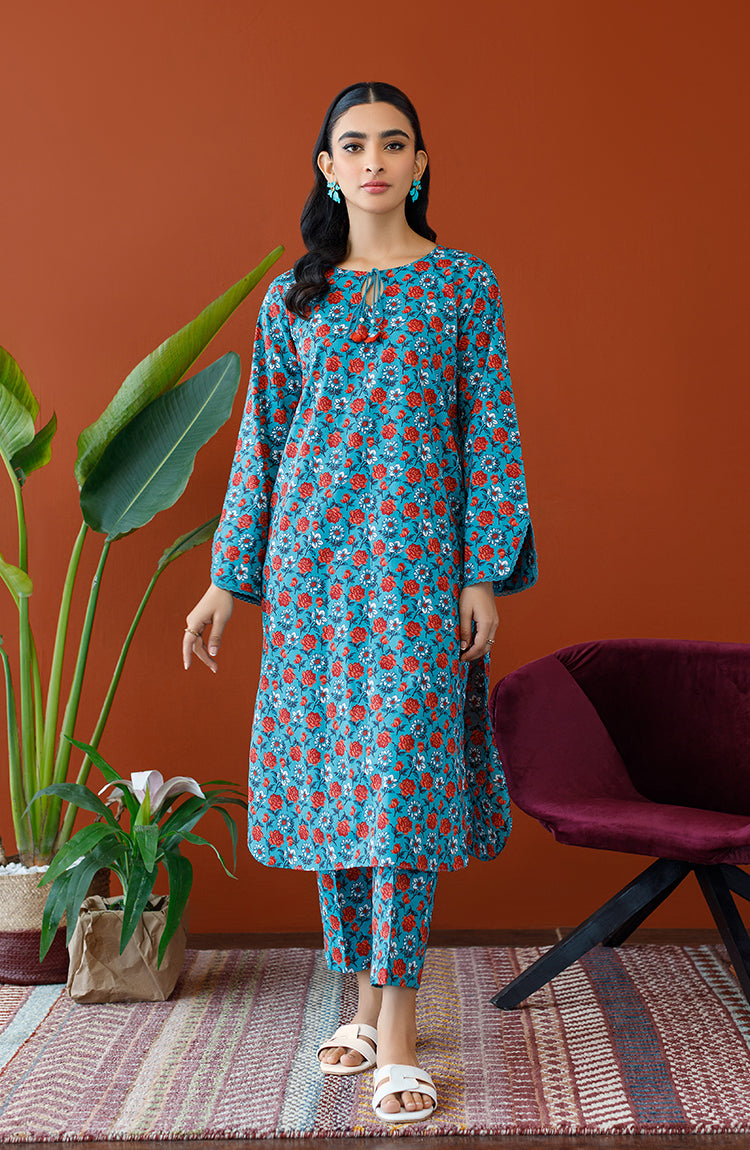 OTL-23-211/S TURQUOISE KHADDAR Women READY TO WEAR SHIRT DUPATTA PANTS