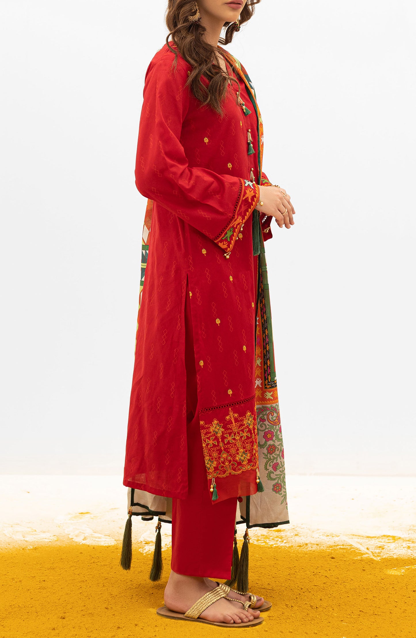 OTL-21-175/U RED LAWN  UNSTITCHED SHIRT DUPATTA PANTS