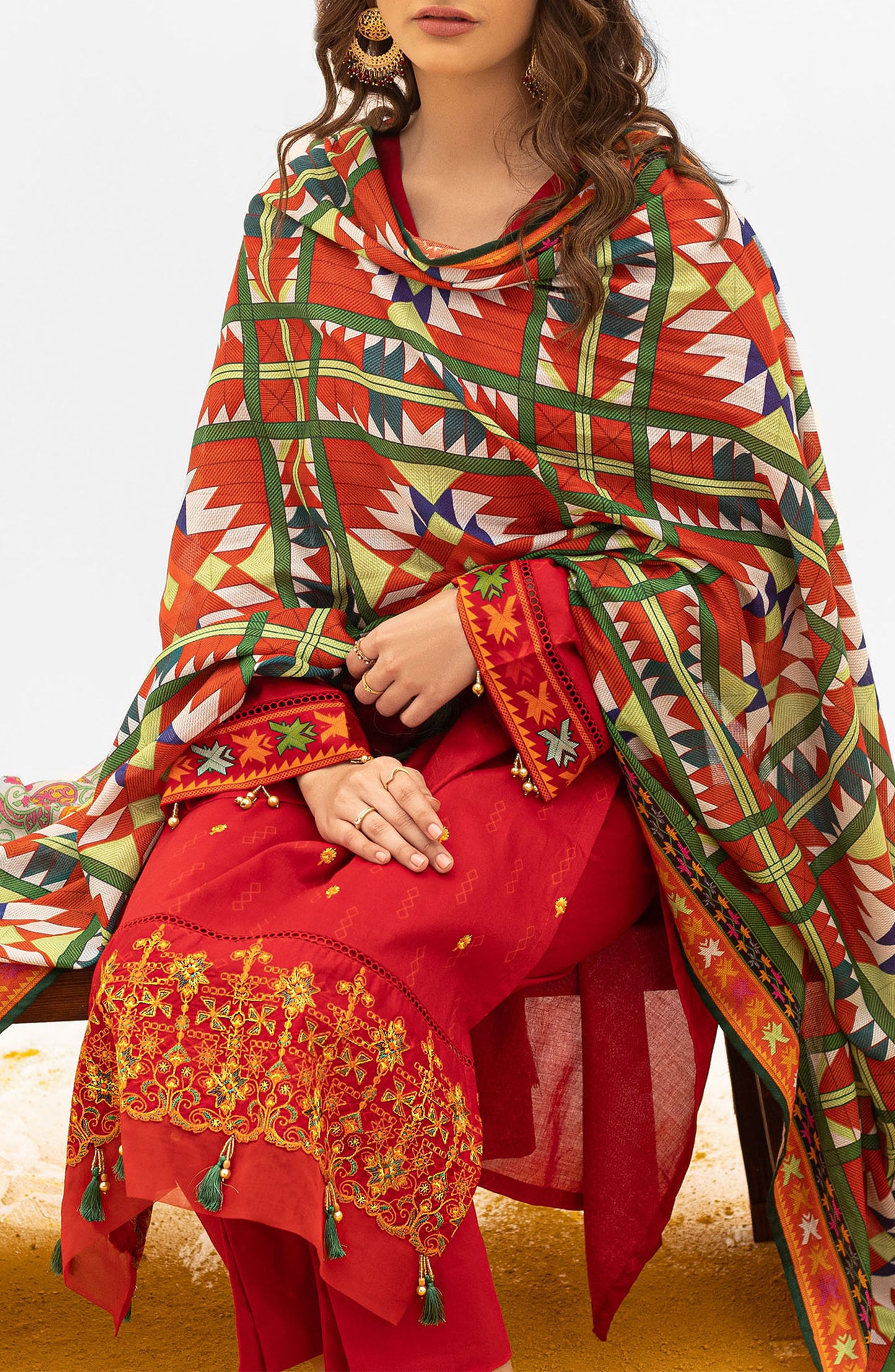 OTL-21-175/U RED LAWN  UNSTITCHED SHIRT DUPATTA PANTS