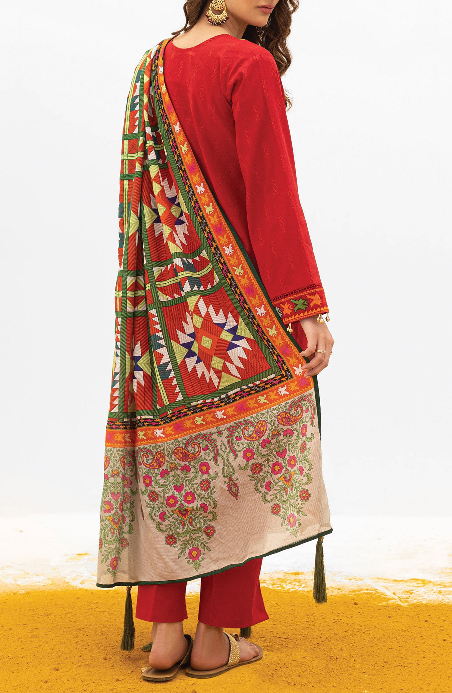 OTL-21-175/U RED LAWN  UNSTITCHED SHIRT DUPATTA PANTS