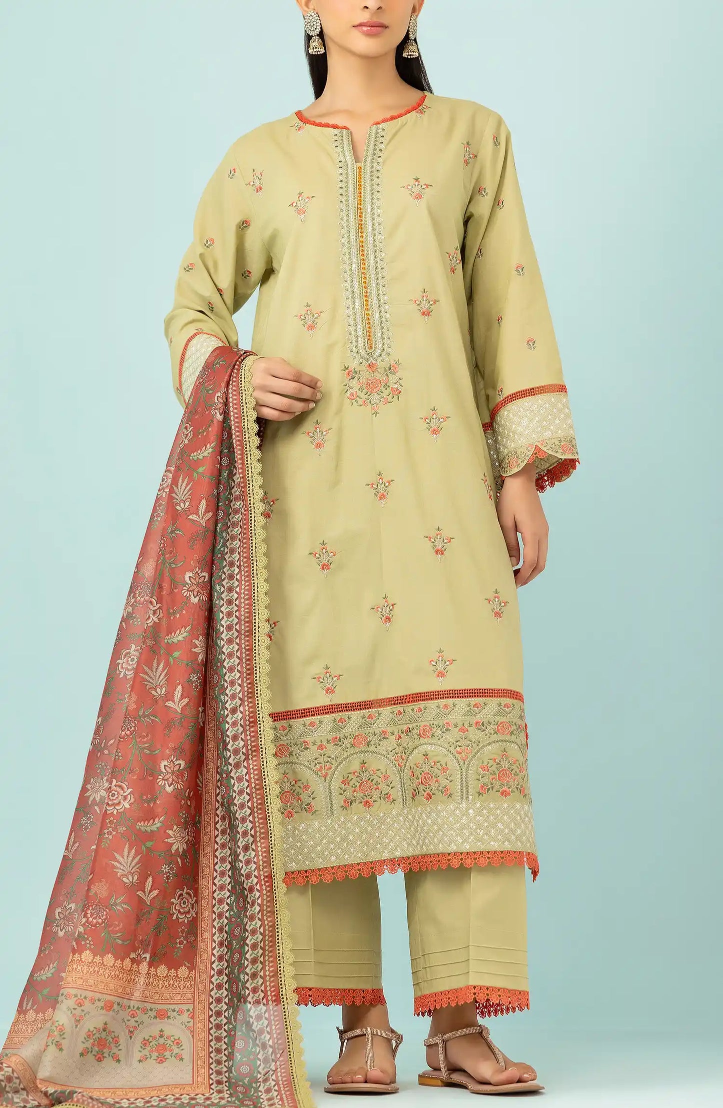 OTL-24-288/U LIGHT GREEN LAWN Women UNSTITCHED SHIRT DUPATTA PANTS