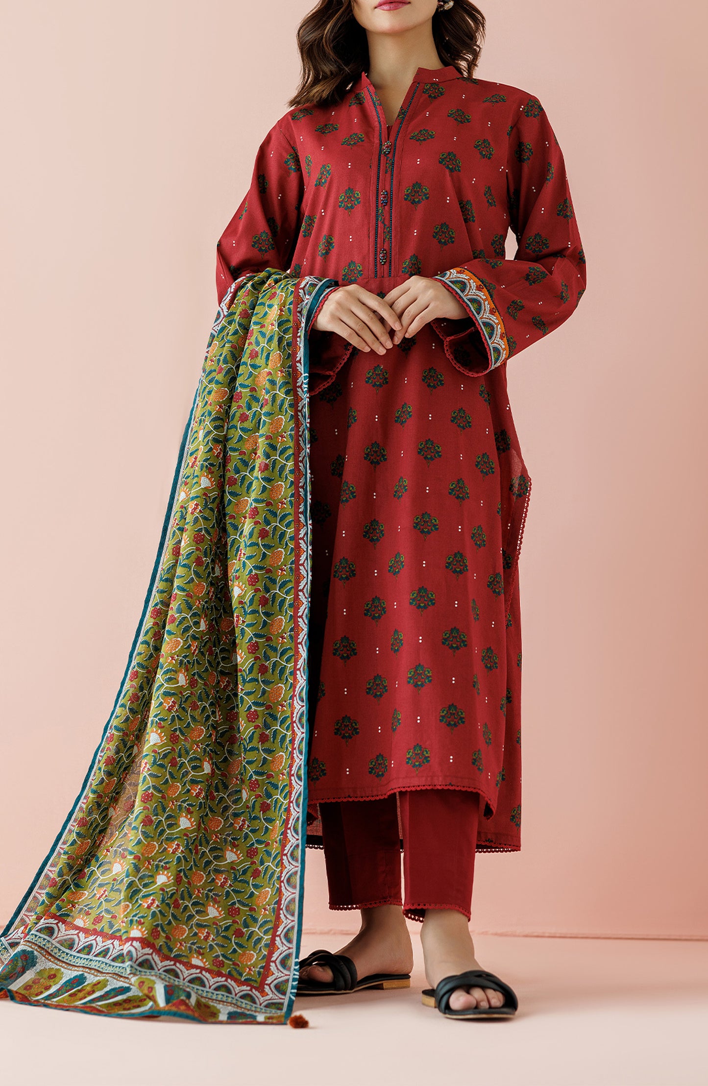 OTL-24-361/U MAROON LAWN Women UNSTITCHED SHIRT DUPATTA PANTS