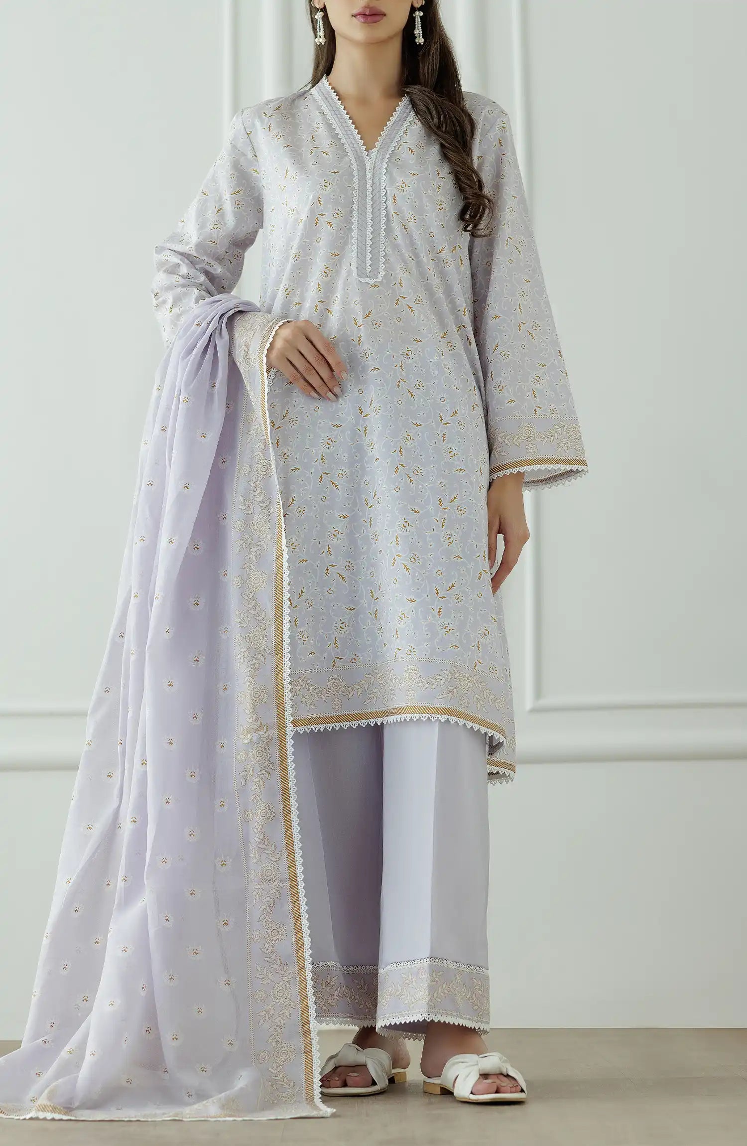 UNSTITCHED Printed Lawn Shirt Dupatta & Pant - 3 Piece - OTL-25-034