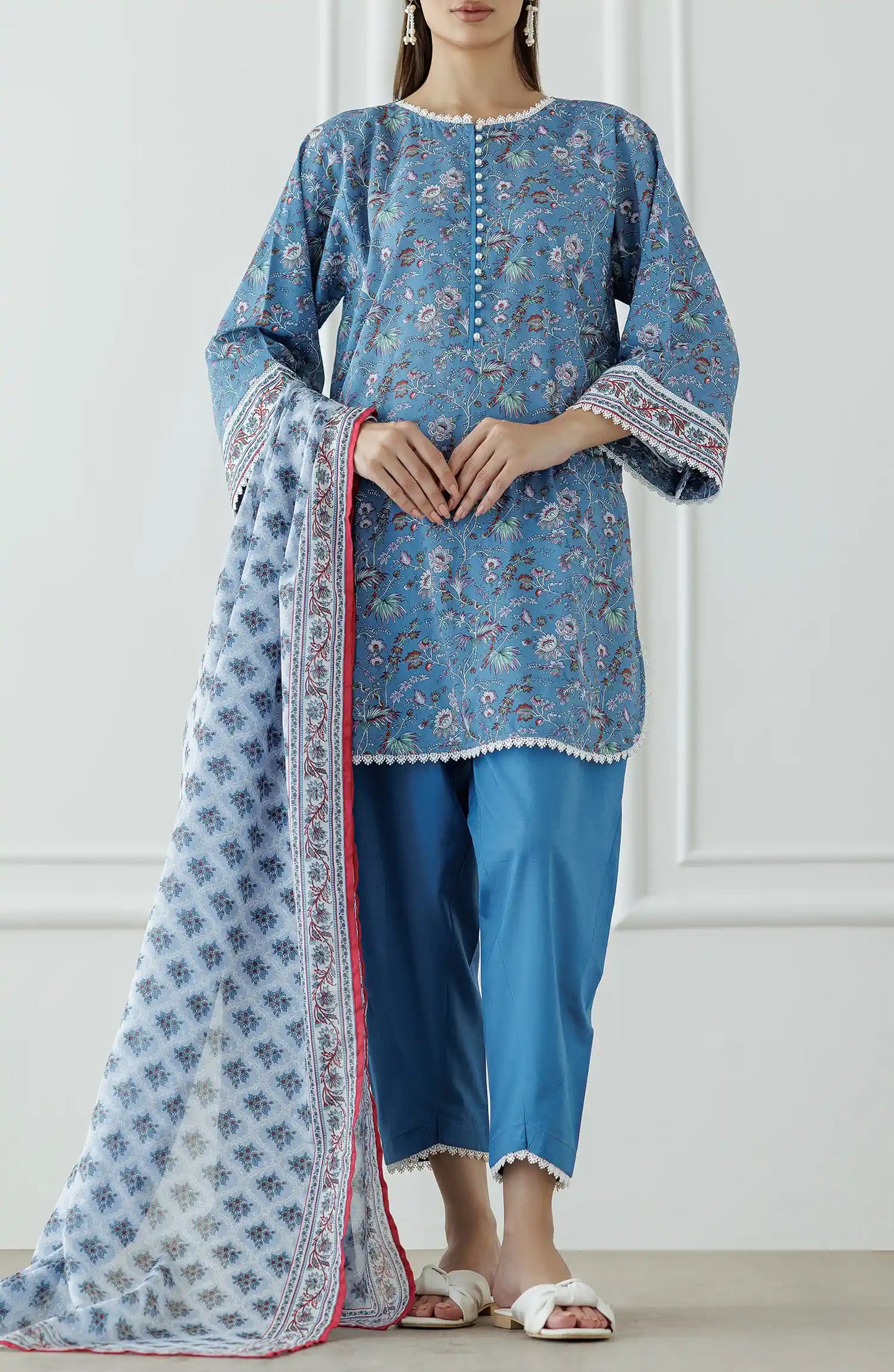 UNSTITCHED Printed Lawn Shirt Dupatta & Pant - 3 Piece Suits - OTL-25-042
