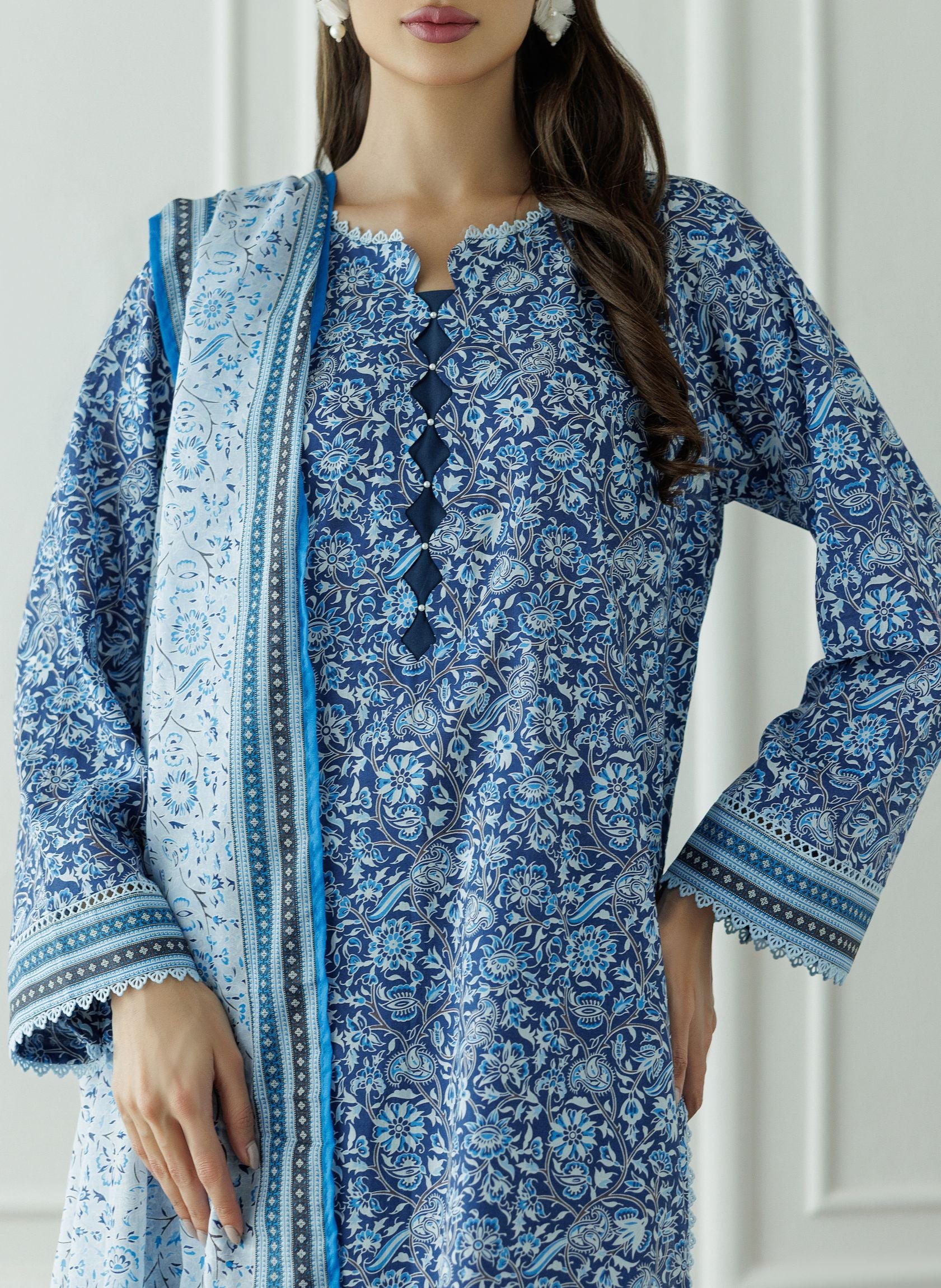 UNSTITCHED Printed Lawn Shirt Dupatta & Pant - 3 Piece - OTL-25-044