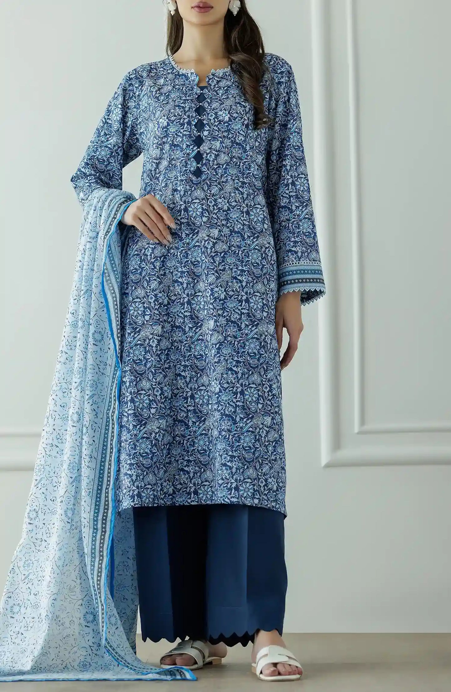 UNSTITCHED Printed Lawn Shirt Dupatta & Pant - 3 Piece - OTL-25-044