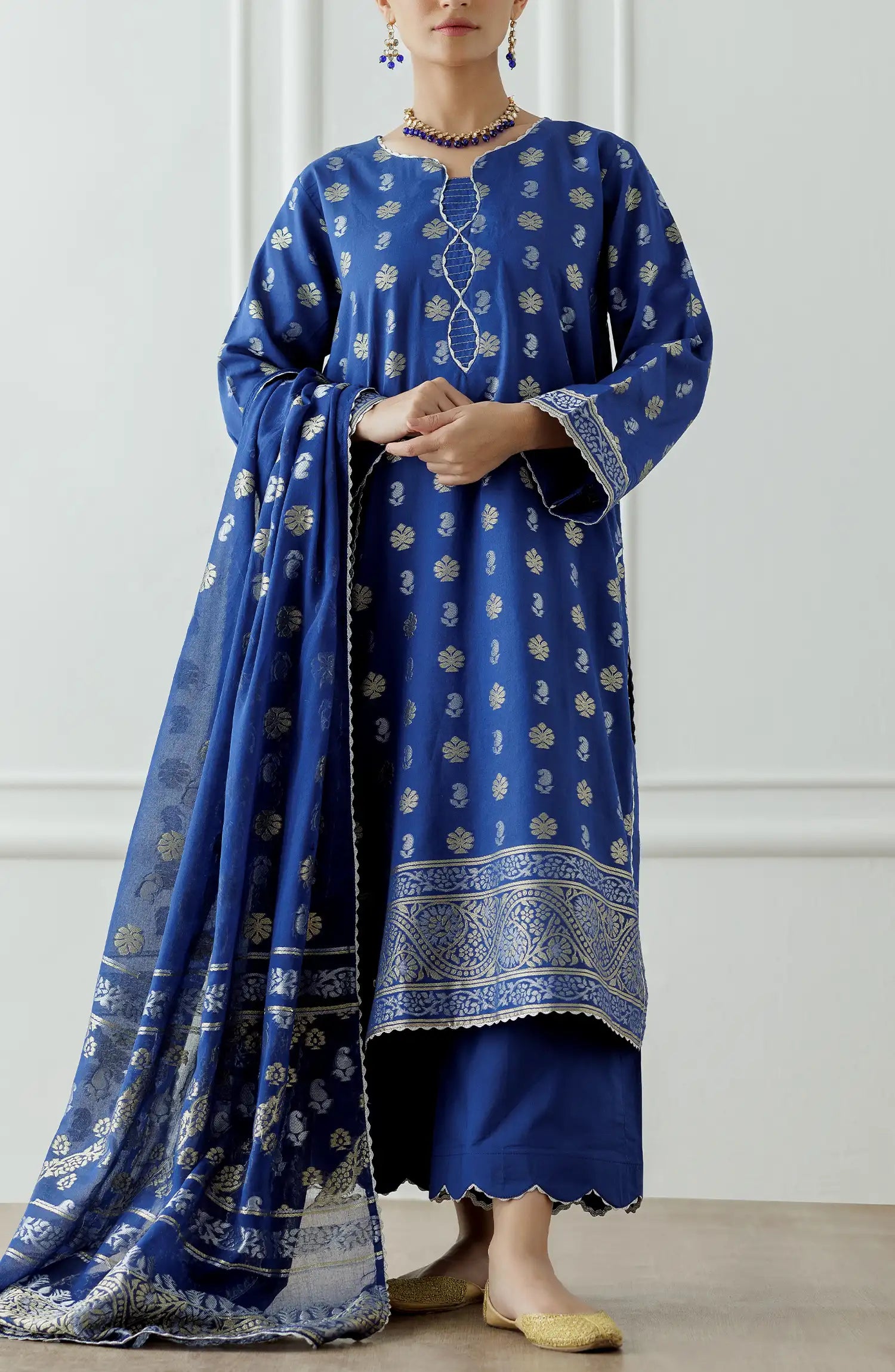 Unstitched Printed Lawn Jacquard Shirt Dupatta & Pant - 3 Piece - OTL-25-047