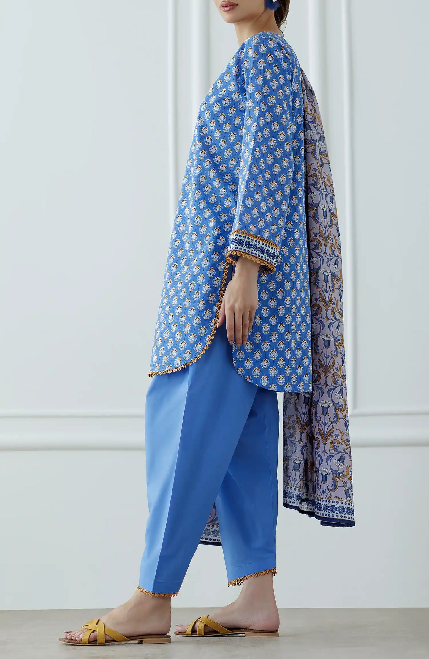 UNSTITCHED Printed Lawn Shirt Dupatta & Pant - 3 Piece Suits - OTL-25-061