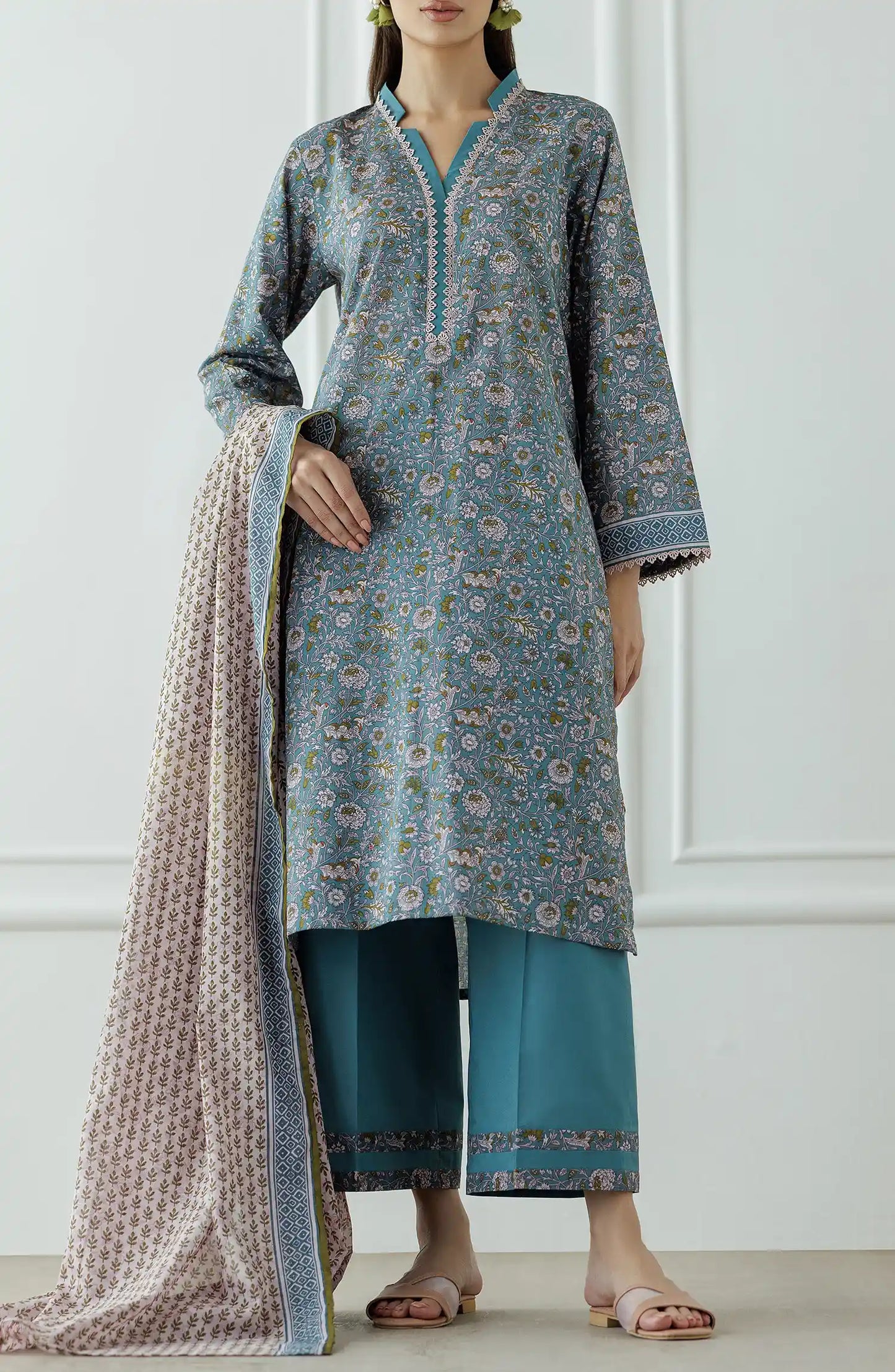 UNSTITCHED Printed Lawn Shirt Dupatta & Pant - 3 Piece Suits - OTL-25-069
