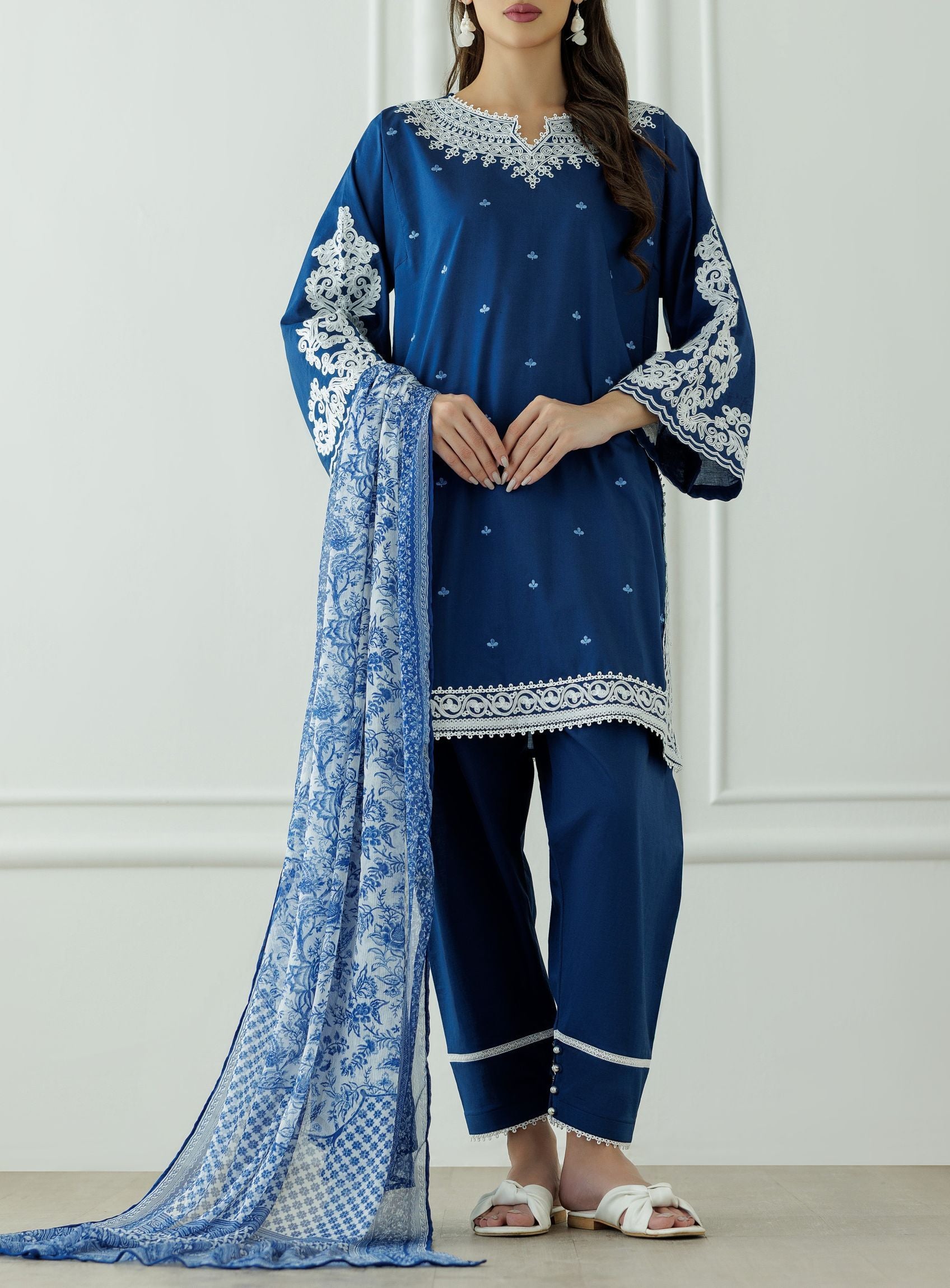 UNSTITCHED Luxury Premium Embroidered Lawn Shirt Dupatta & Pant - 3 Piece - OTL-25-082