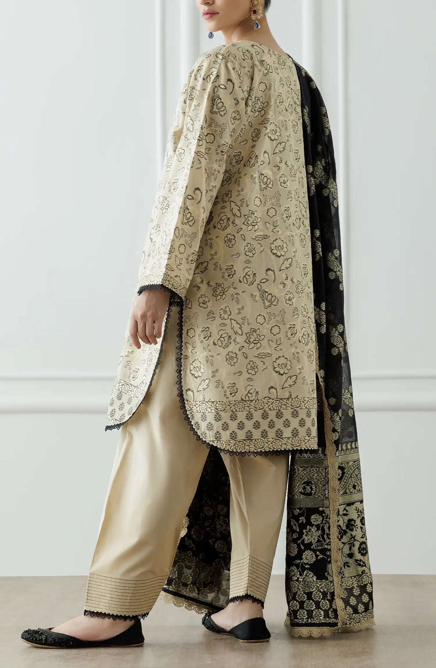 Stitched Printed Lawn Jacquard Shirt Dupatta & Pant - 3 Piece - OTL-25-110