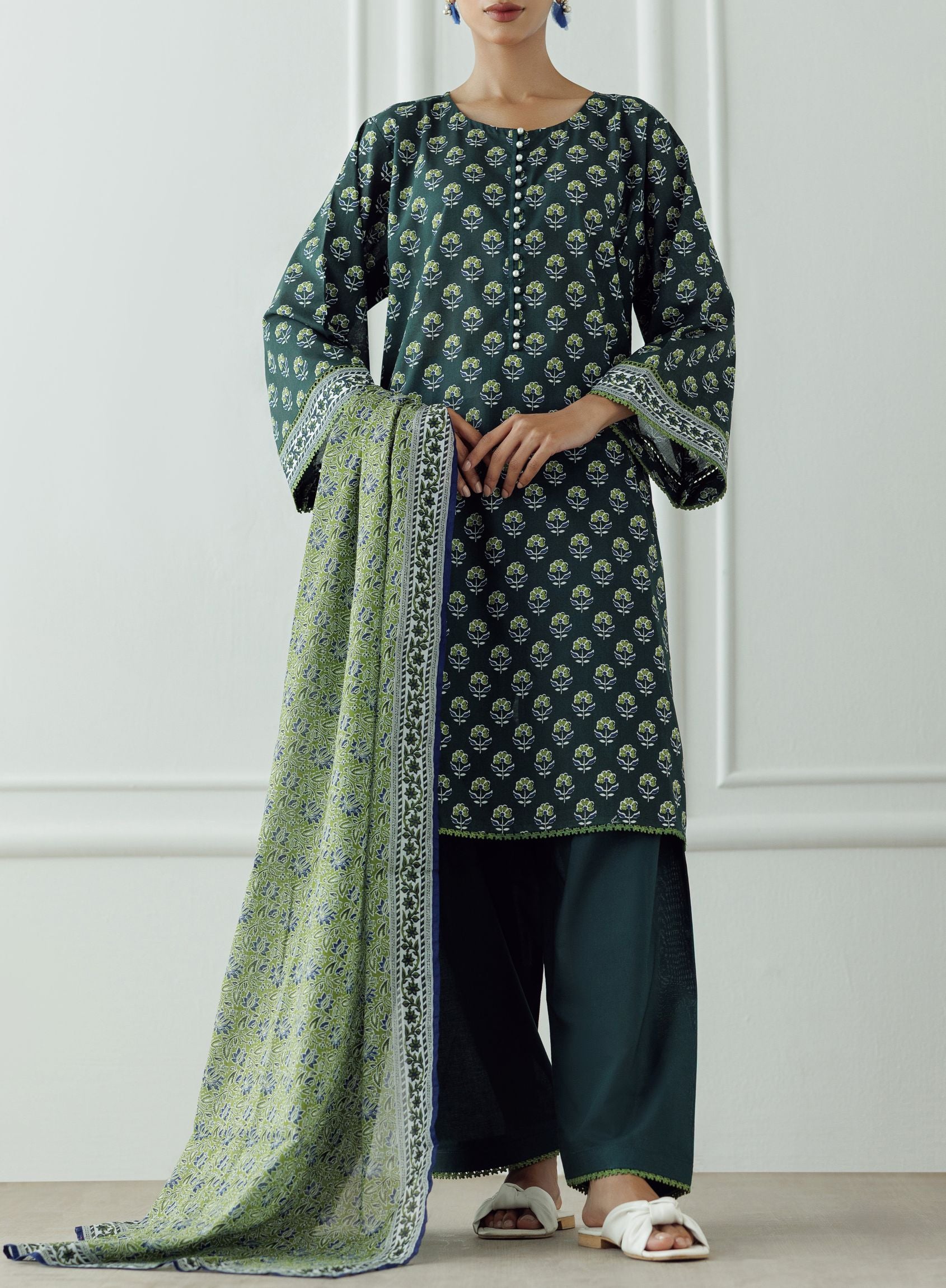 UNSTITCHED Printed Lawn Shirt Dupatta & Pant - 3 Piece - OTL-25-306