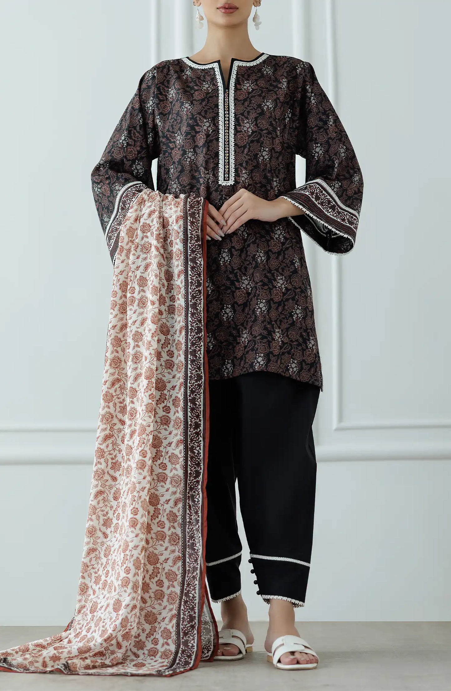 UNSTITCHED Printed Lawn Shirt Dupatta & Pant - 3 Piece Suits - OTL-25-317