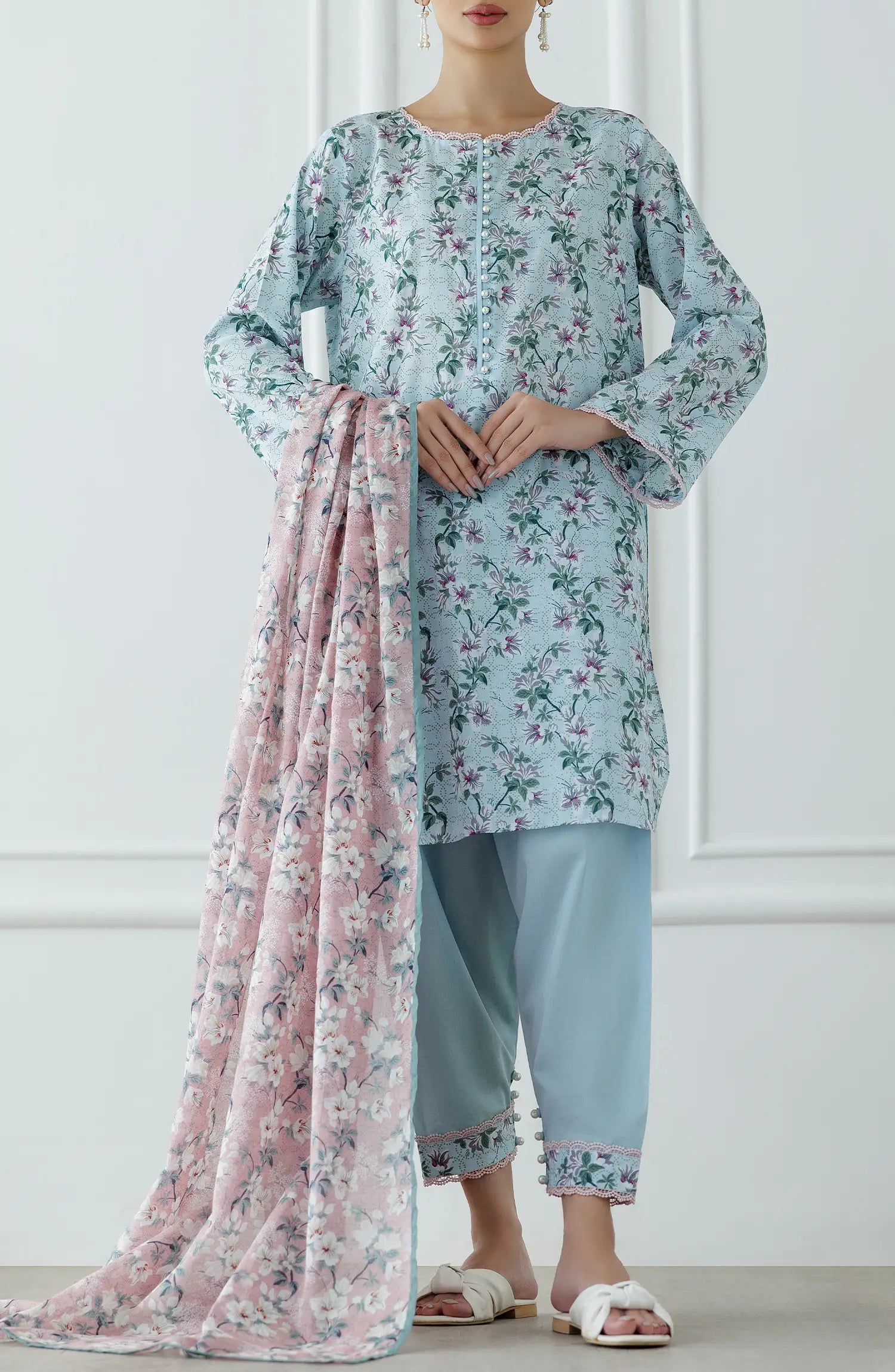 UNSTITCHED Printed Lawn Shirt Dupatta & Pant - 3 Piece Suits - OTL-25-328
