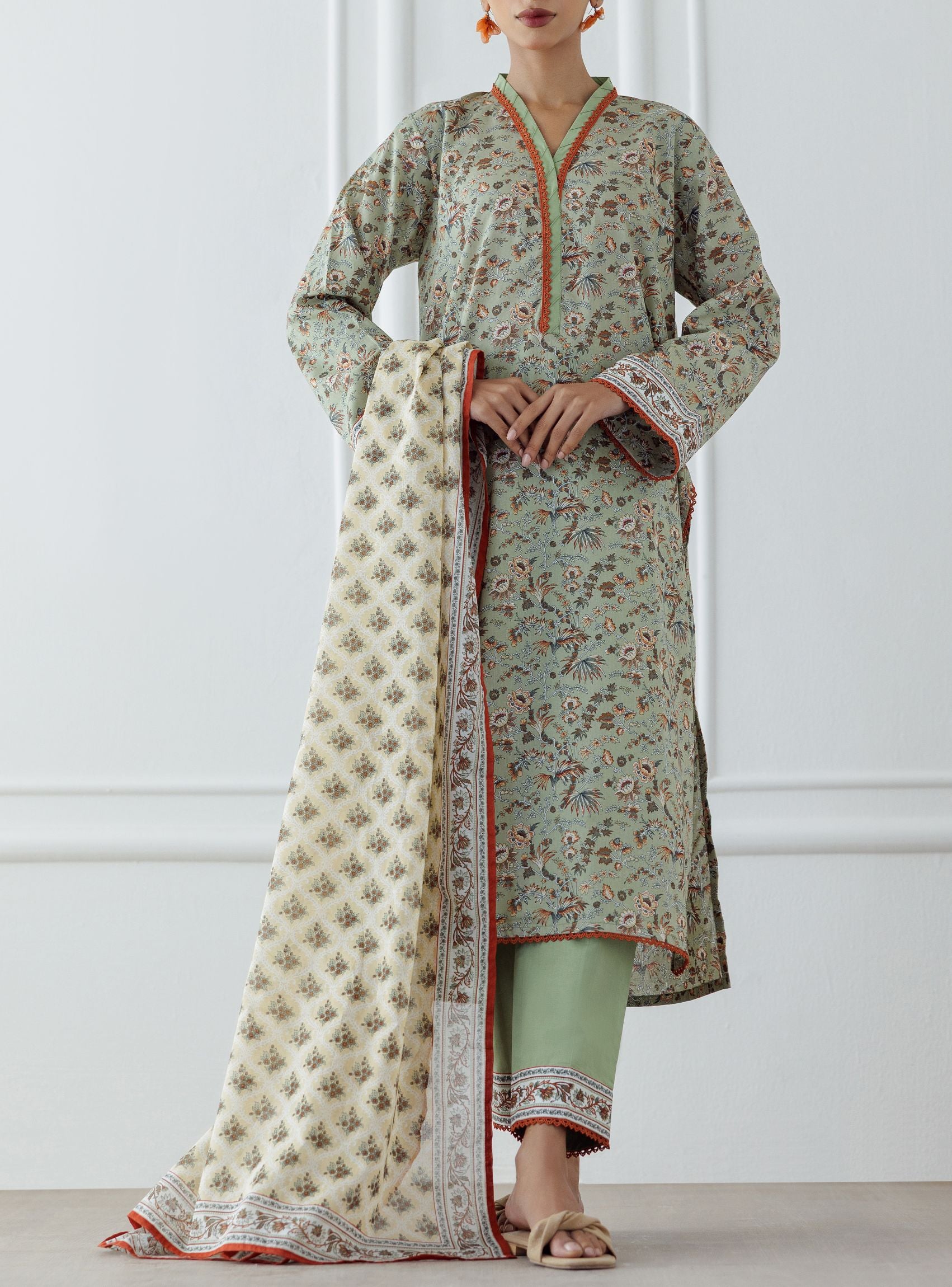UNSTITCHED Printed Lawn Shirt Dupatta & Pant - 3 Piece - OTL-25-329