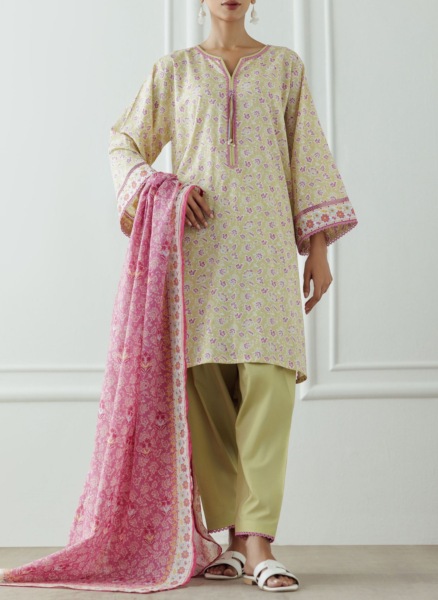 UNSTITCHED Printed Lawn Shirt Dupatta & Pant - 3 Piece - OTL-25-330
