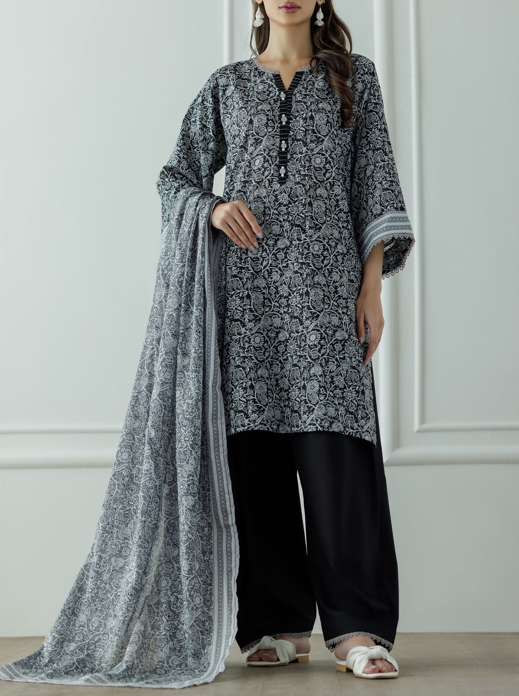 UNSTITCHED Printed Shirt Lawn Dupatta & Pant - 3 Piece - OTL-25-331