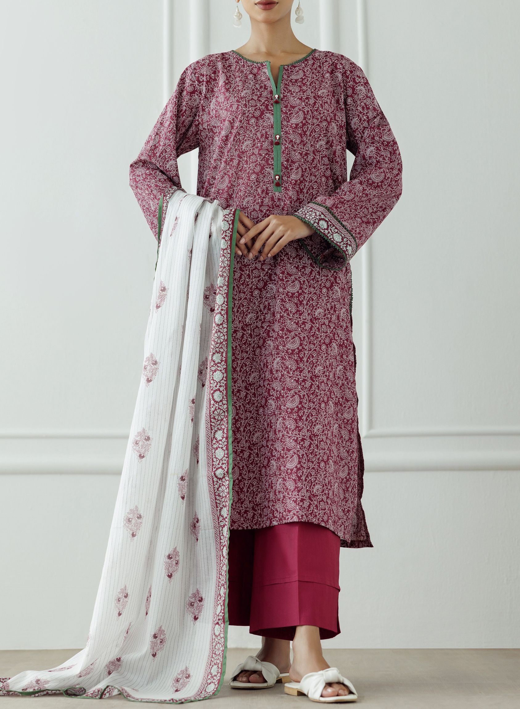 UNSTITCHED Printed Lawn Shirt Dupatta & Pant - 3 Piece - OTL-25-333