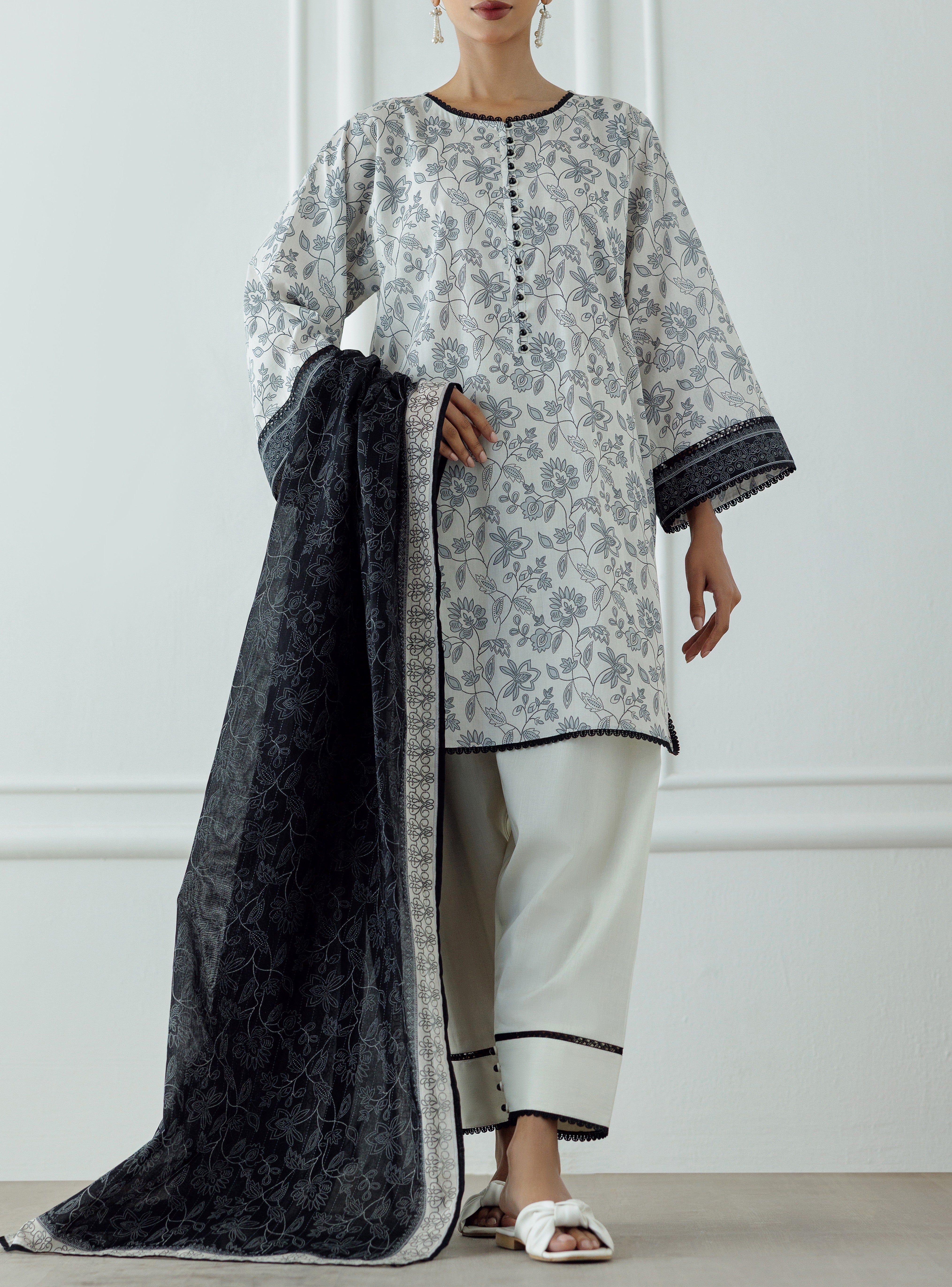 UNSTITCHED Printed Lawn Shirt Dupatta & Pant - 3 Piece - OTL-25-336