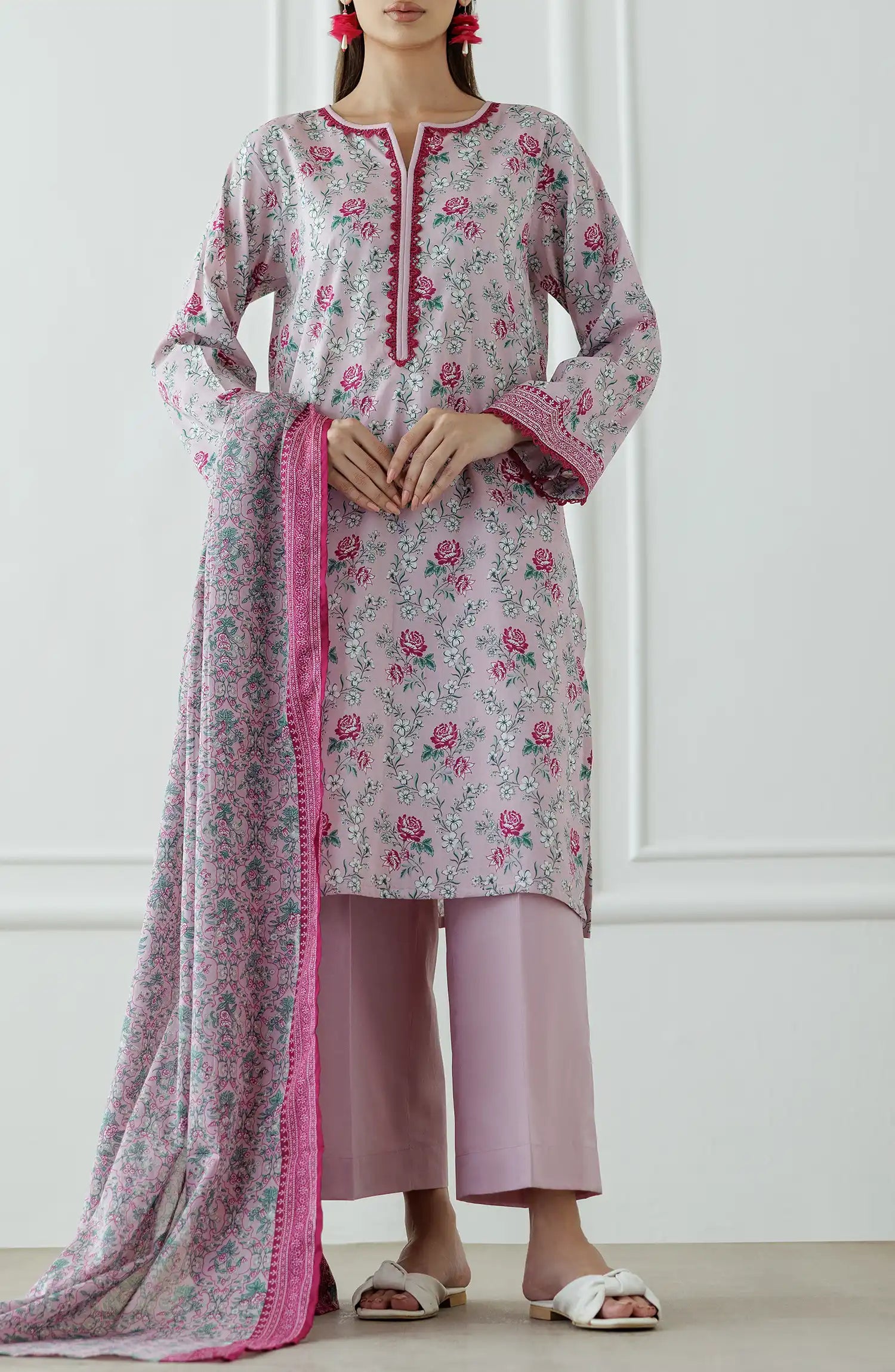 UNSTITCHED Printed Lawn Shirt Dupatta & Pant - 3 Piece Suits - OTL-25-337