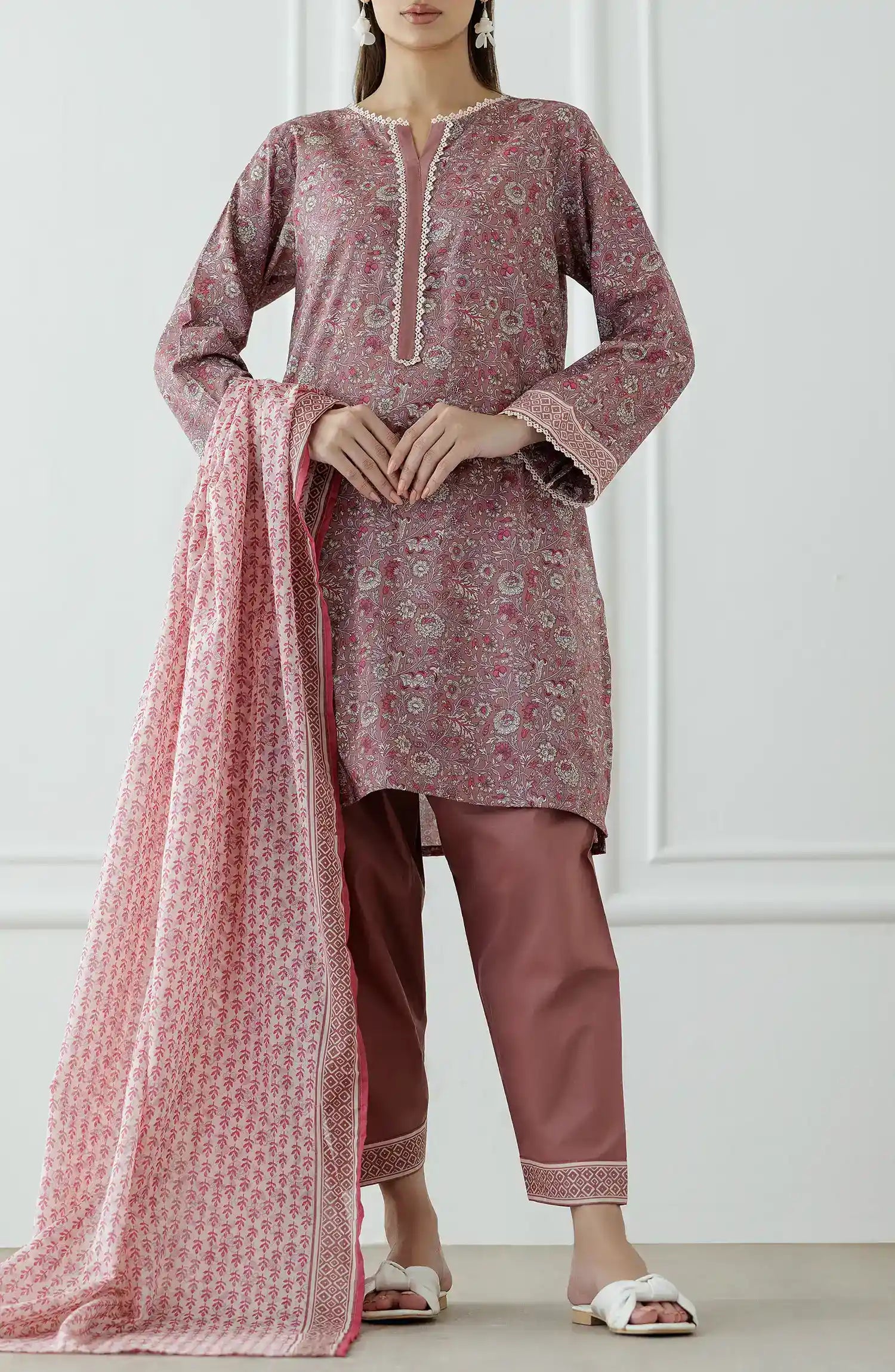 UNSTITCHED Printed Lawn Shirt Dupatta & Pant - 3 Piece Suits - OTL-25-345