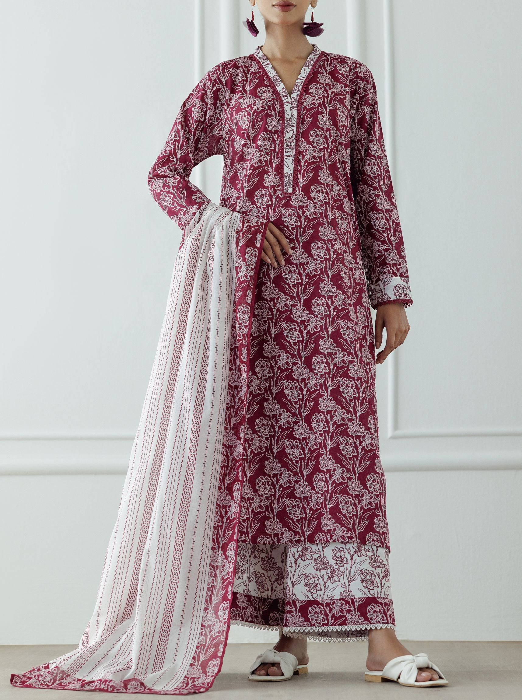 UNSTITCHED Printed Lawn Shirt Dupatta & Pant - 3 Piece - OTL-25-357