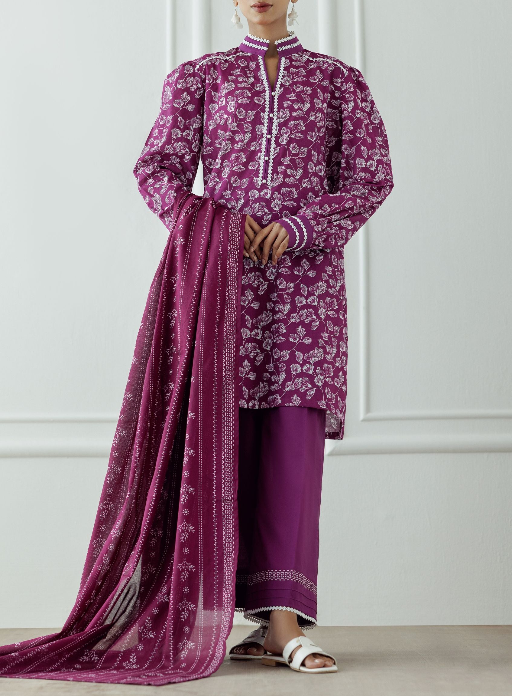 UNSTITCHED Printed Lawn Shirt Dupatta & Pant - 3 Piece - OTL-25-378