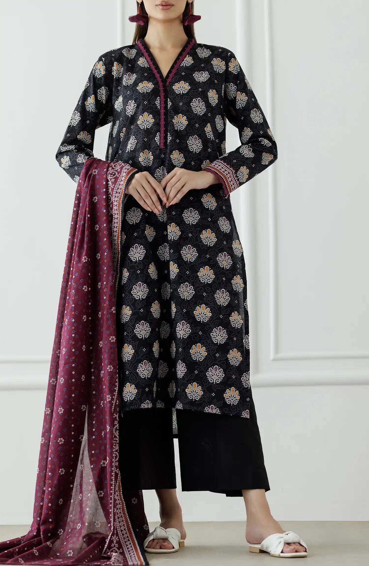 UNSTITCHED Printed Lawn Shirt Dupatta & Pant - 3 Piece Suits - OTL-25-407