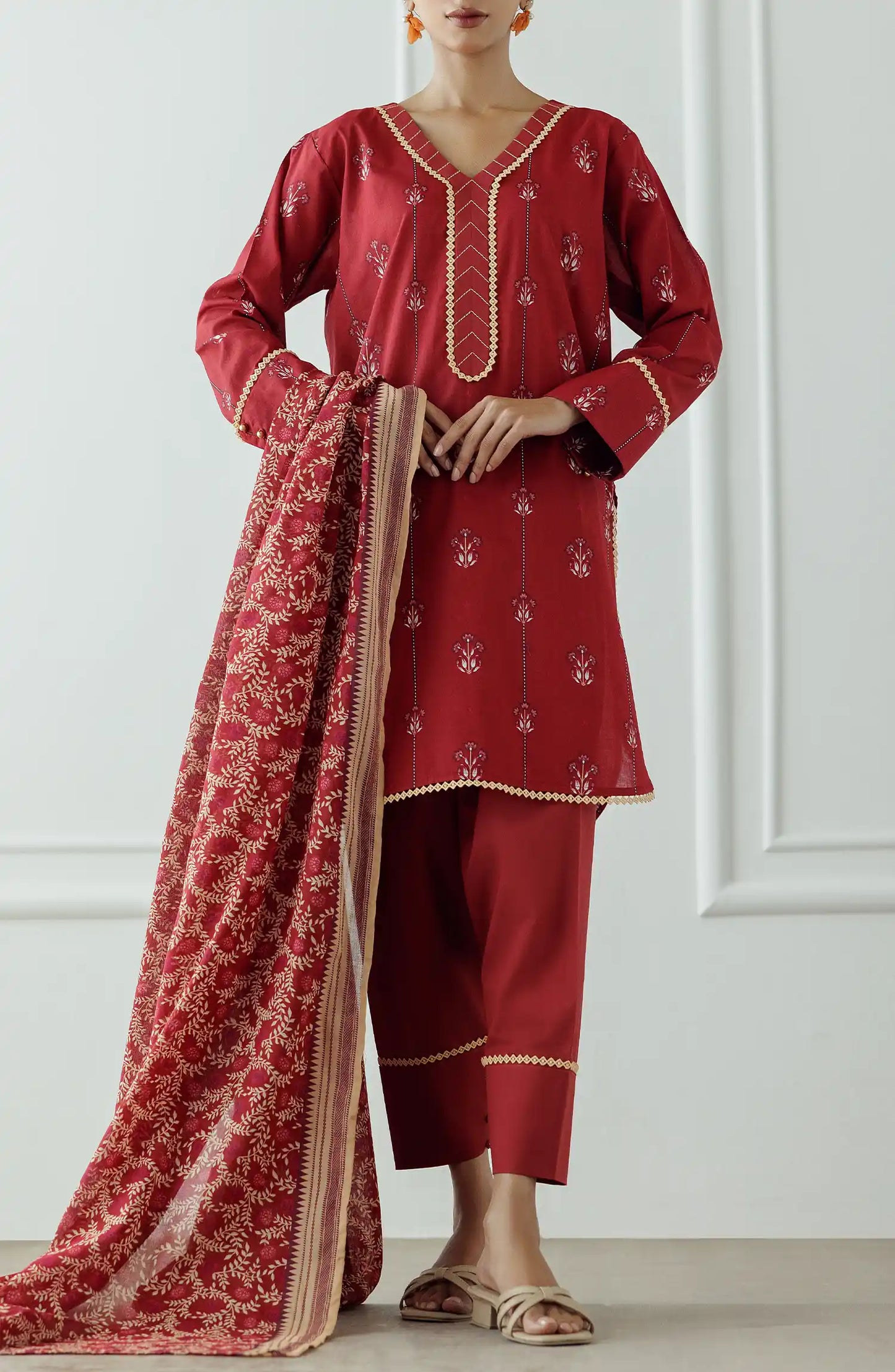 UNSTITCHED Printed Lawn Shirt Dupatta & Pant - 3 Piece - OTL-25-408