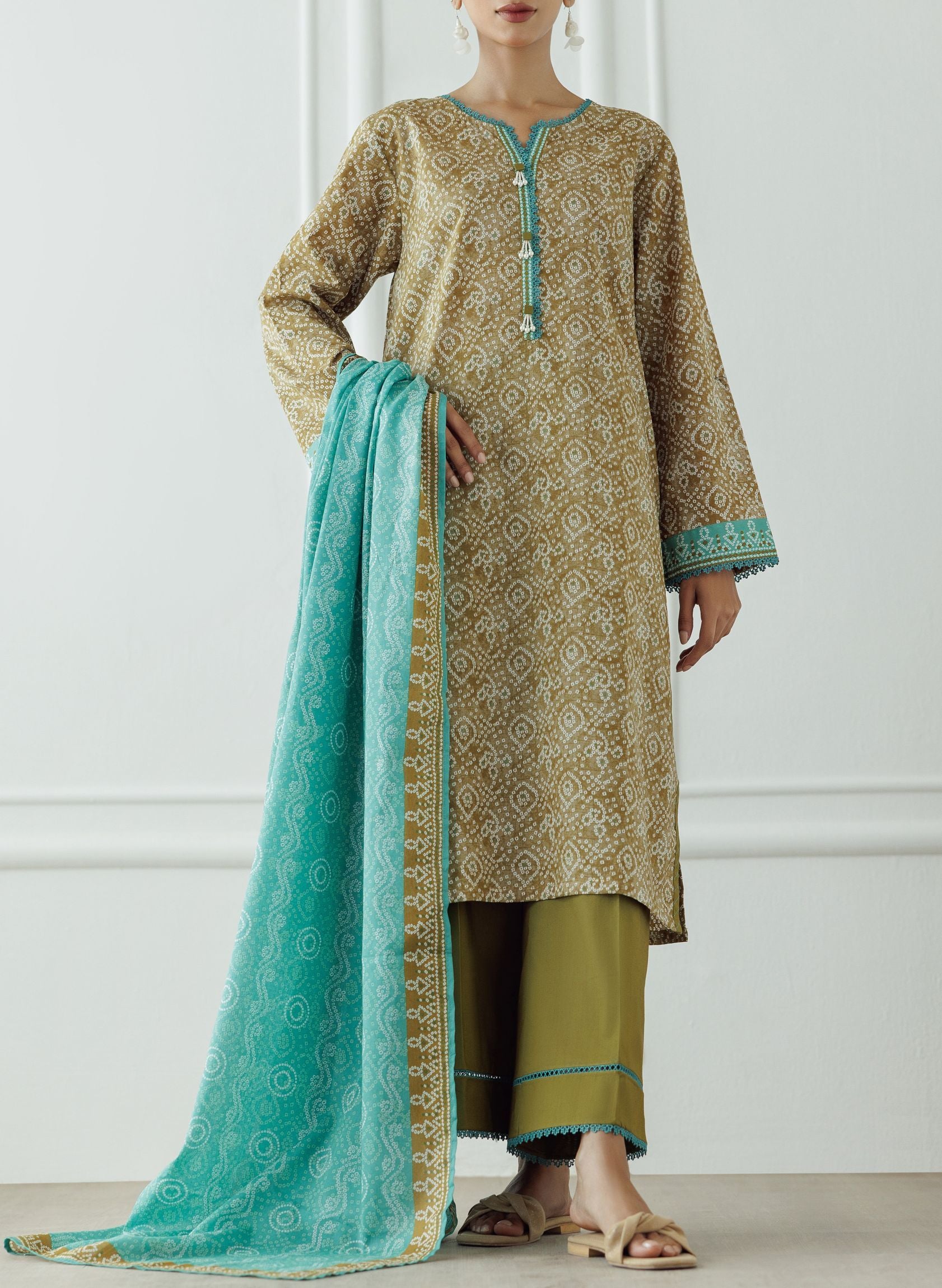UNSTITCHED Printed Lawn Shirt Dupatta & Pant - 3 Piece - OTL-25-408