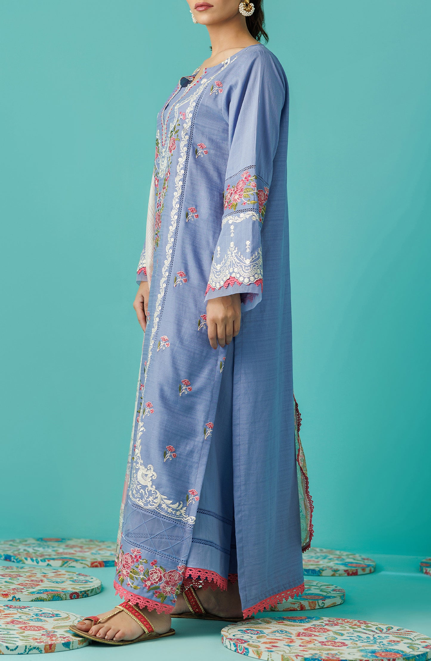 OTL-24-006/U BLUE JACQUARD Women UNSTITCHED SHIRT DUPATTA PANTS