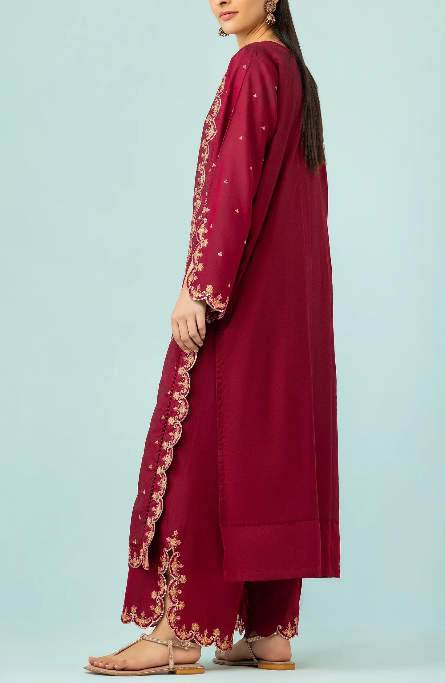 WRFC23W-2006/S RED COTTON SILK Women READY TO WEAR SHIRT PANTS