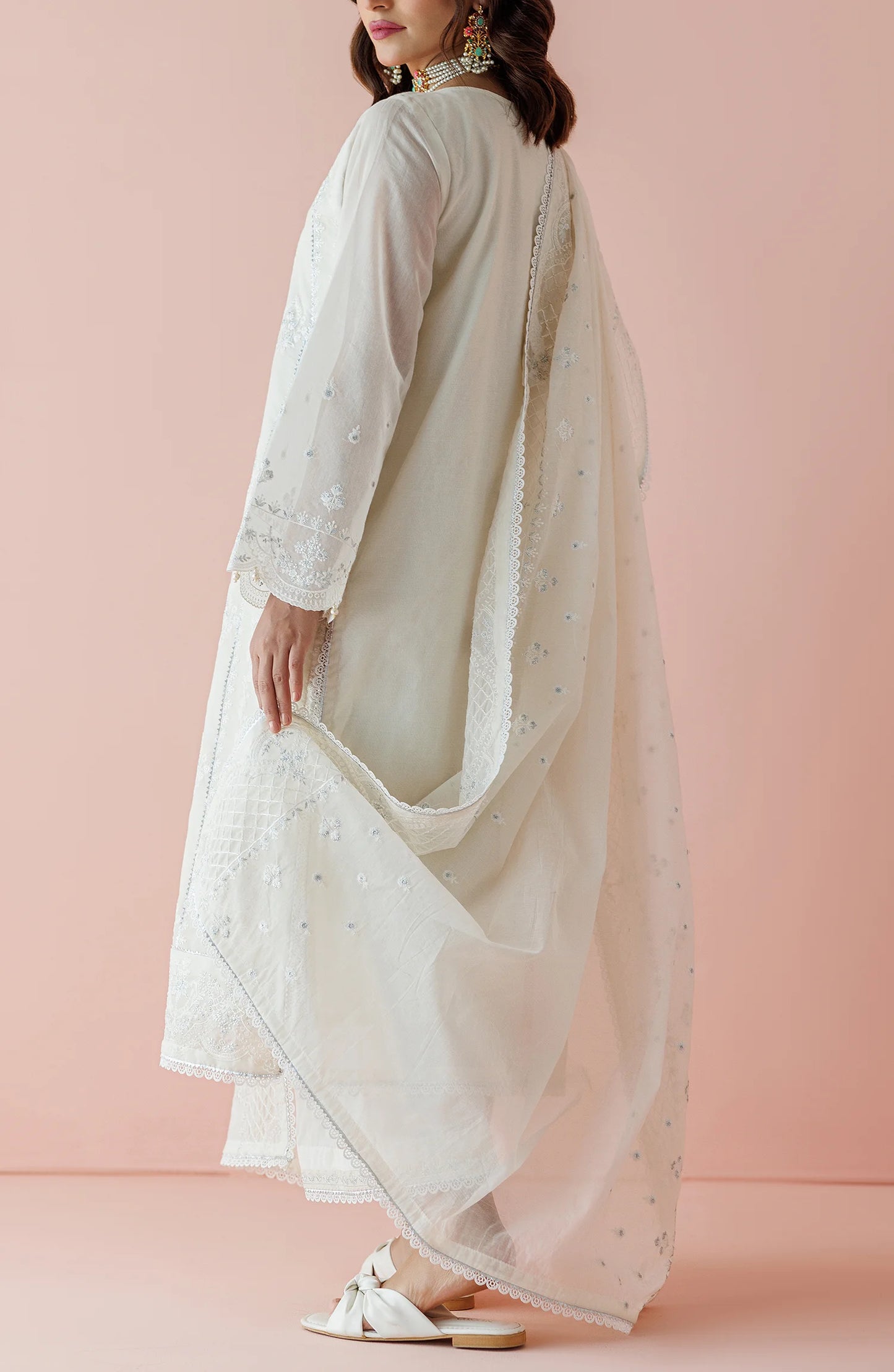 WRFC24S-3001/U WHITE KORA COTTON Women UNSTITCHED SHIRT DUPATTA PANTS