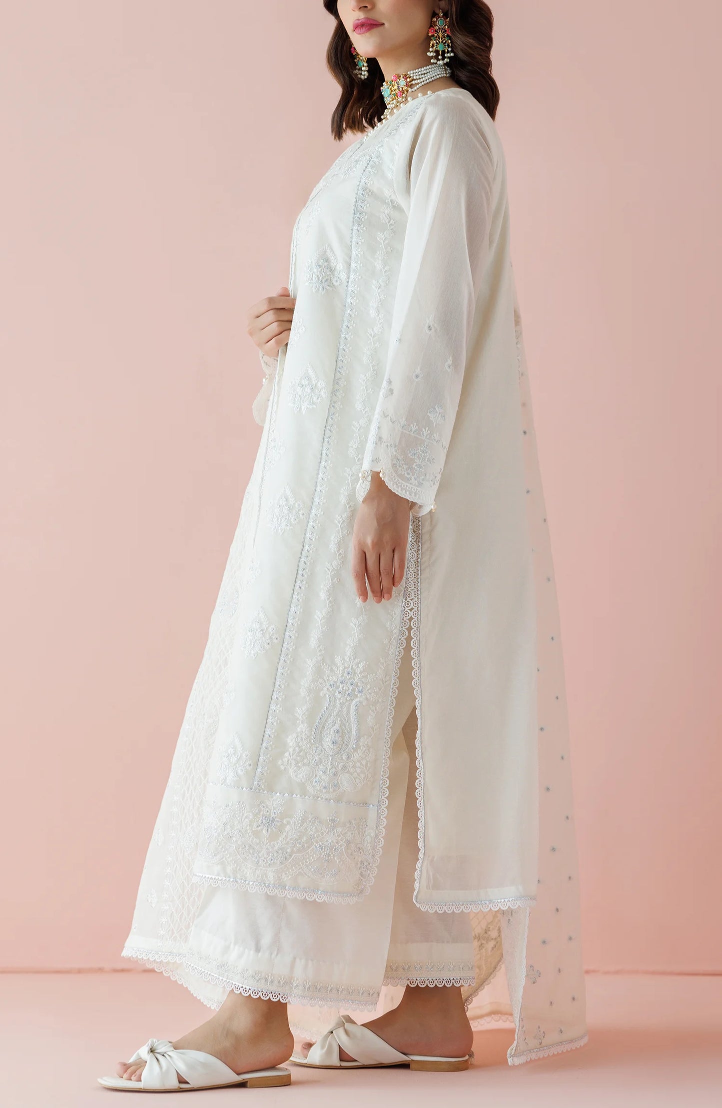 WRFC24S-3001/U WHITE KORA COTTON Women UNSTITCHED SHIRT DUPATTA PANTS