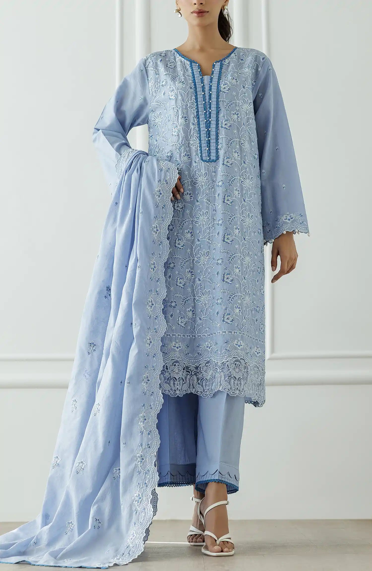 UNSTITCHED Chikankari  Shirt Dupatta & Pant - 3 Piece - WRFC25S-3002