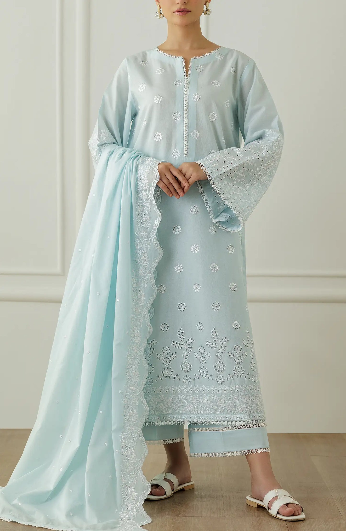 Stitched Chikankari  Shirt Dupatta & Pant - 3 Piece - WRFC25S-3006