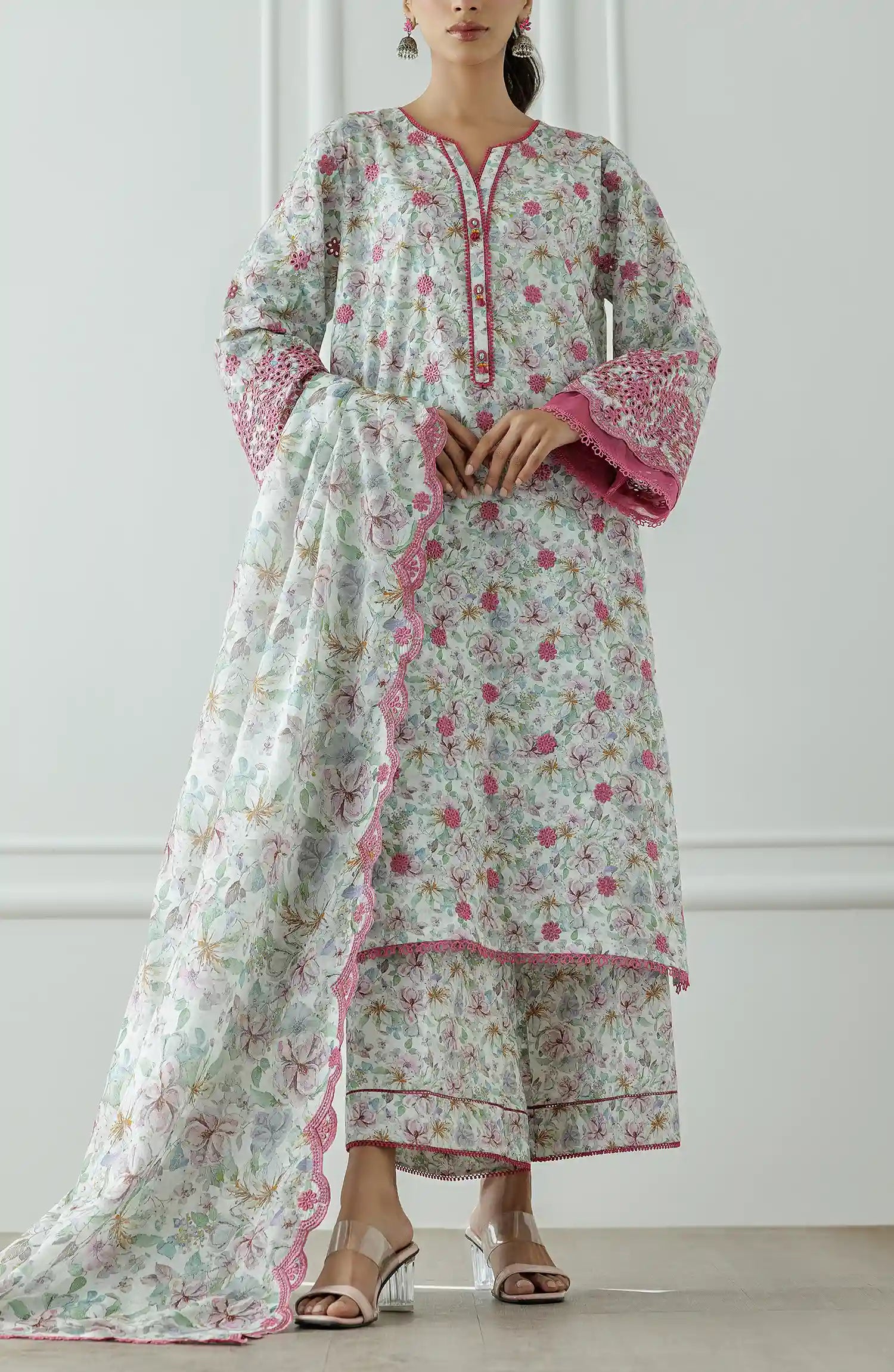 UNSTITCHED Chikankari  Shirt Dupatta & Pant - 3 Piece - WRFC25S-3016