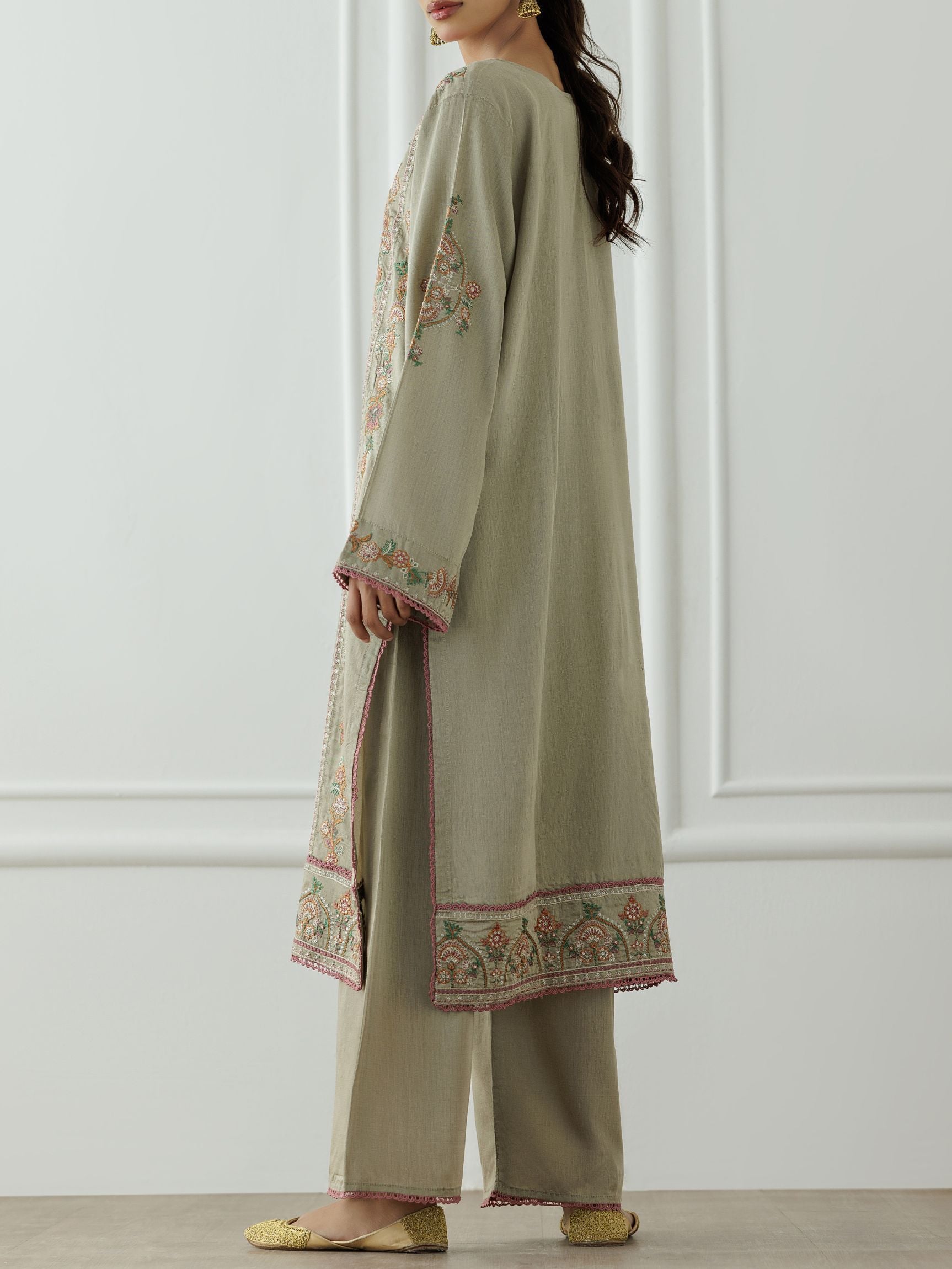 Stitched Embroidered Cotton Silk Shirt & Pant - 2 Piece (Co-ord Set) - WRHC25S-2003