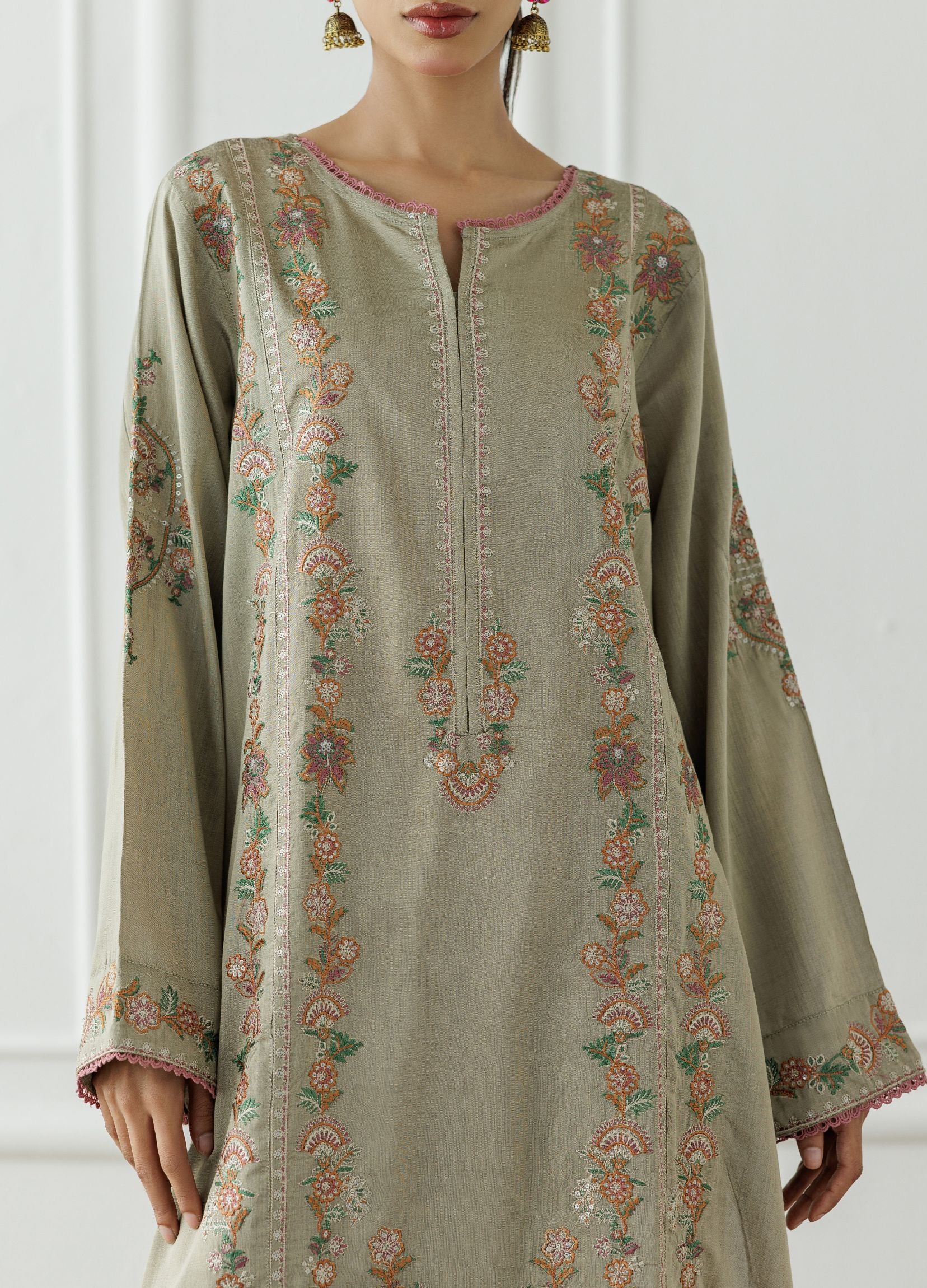 Stitched Embroidered Cotton Silk Shirt & Pant - 2 Piece (Co-ord Set) - WRHC25S-2003
