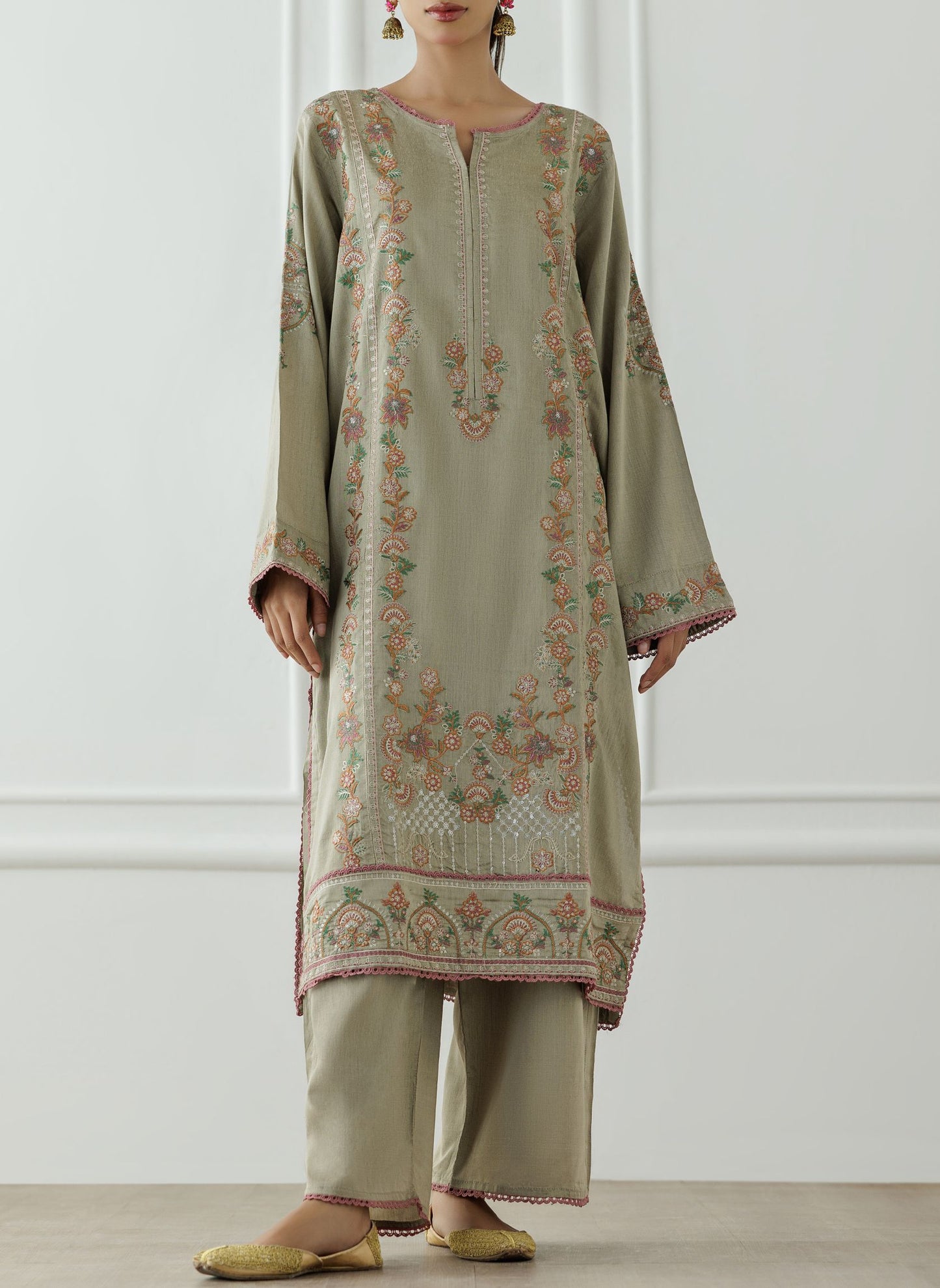 Stitched Embroidered Cotton Silk Shirt & Pant - 2 Piece (Co-ord Set) - WRHC25S-2003