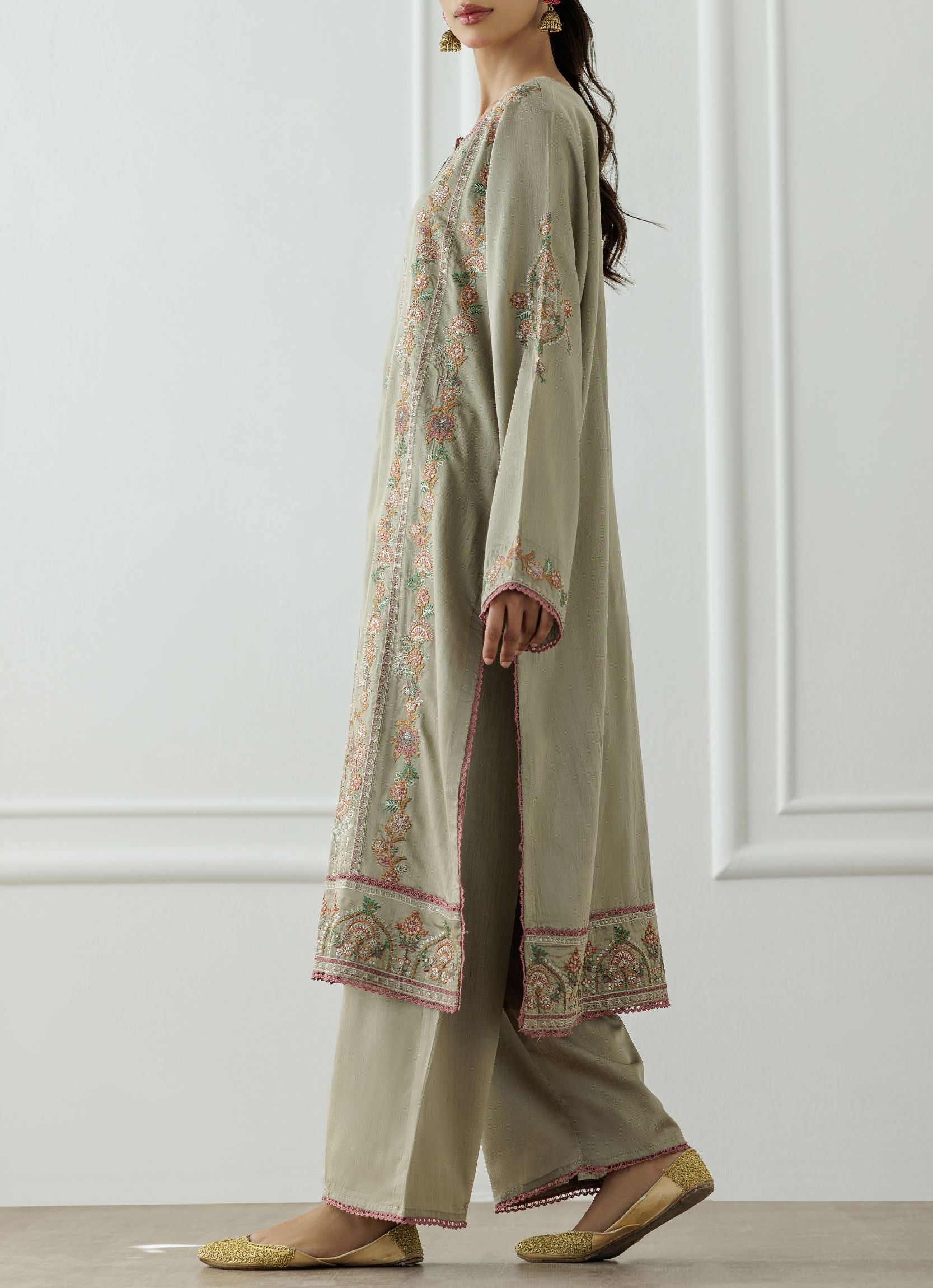 Stitched Embroidered Cotton Silk Shirt & Pant - 2 Piece (Co-ord Set) - WRHC25S-2003