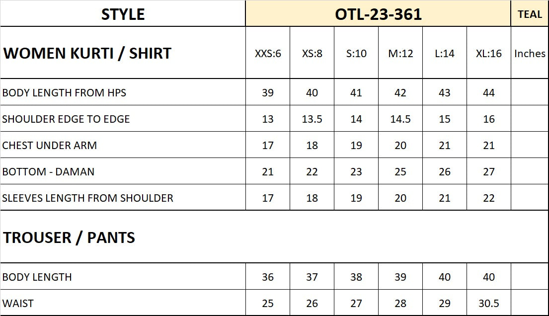OTL-23-361/S TEAL LAWN Women READY TO WEAR SHIRT DUPATTA PANTS