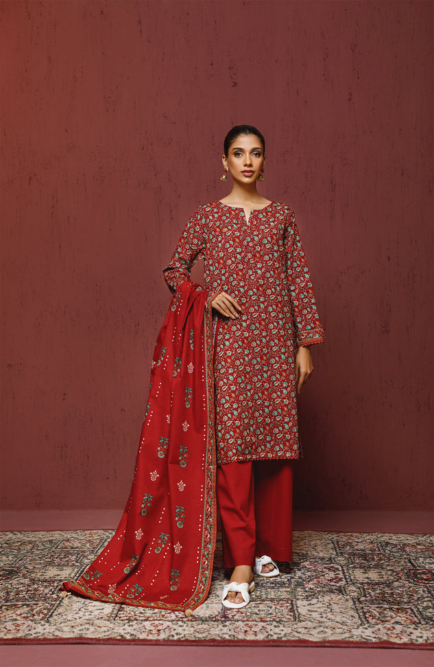 OTL-23-194/U MAROON KHADDAR Women UNSTITCHED SHIRT DUPATTA PANTS