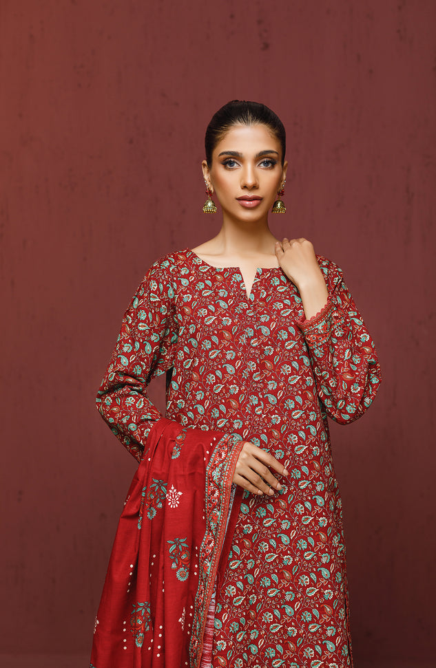OTL-23-194/U MAROON KHADDAR Women UNSTITCHED SHIRT DUPATTA PANTS